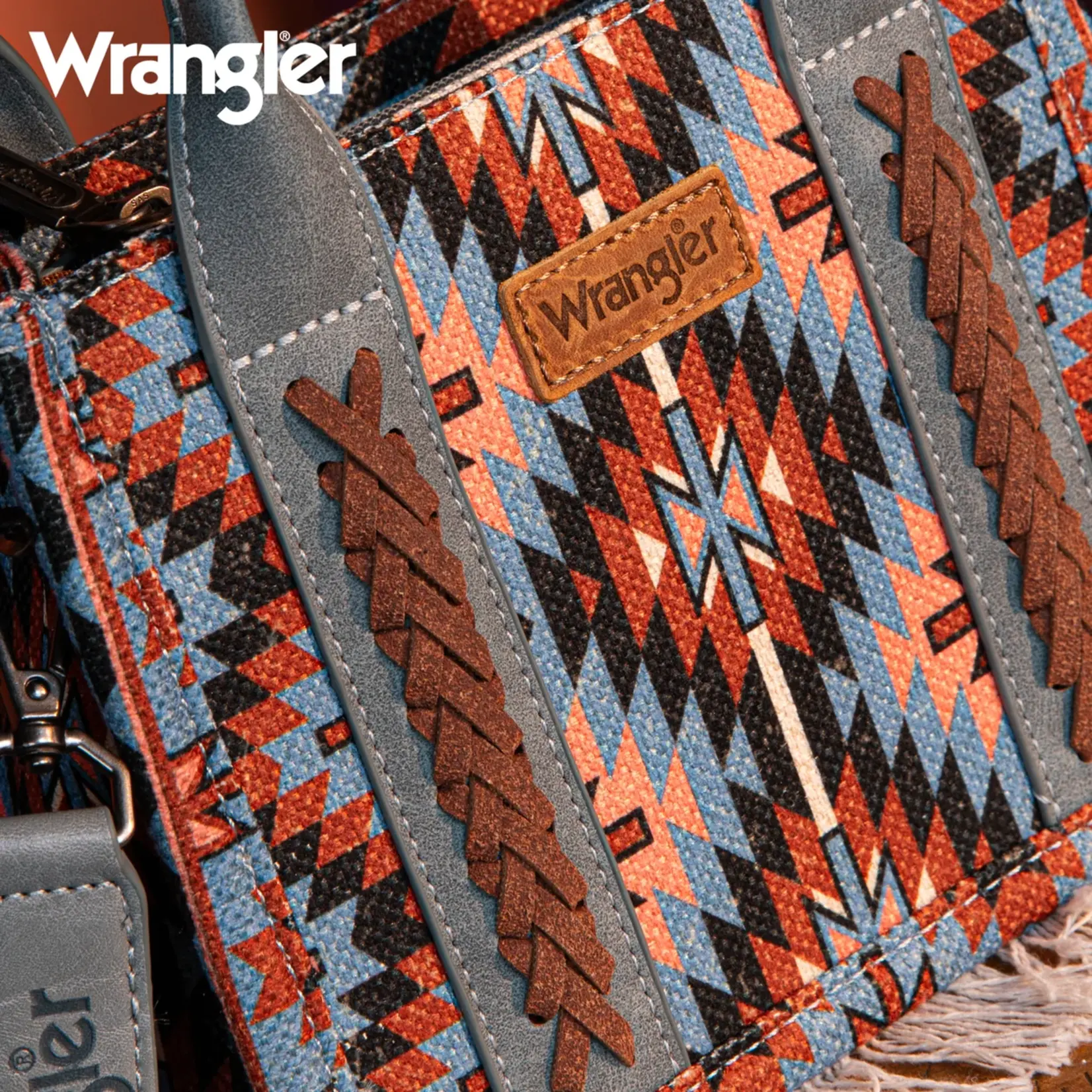 Wrangler WG2213-8866S Navy - Wrangler Southwestern Pattern Dual Sided Print Mini Tote/Crossbody