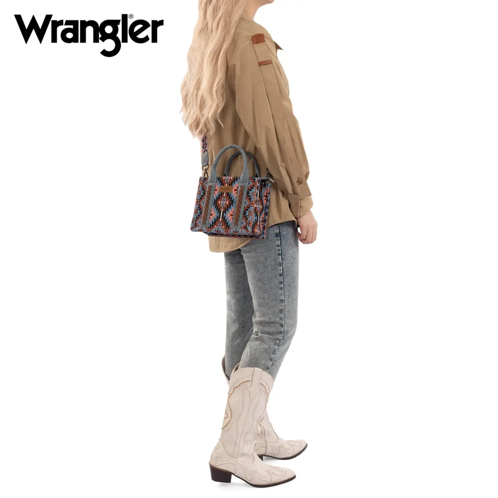 Wrangler WG2213-8866S Navy - Wrangler Southwestern Pattern Dual Sided Print Mini Tote/Crossbody