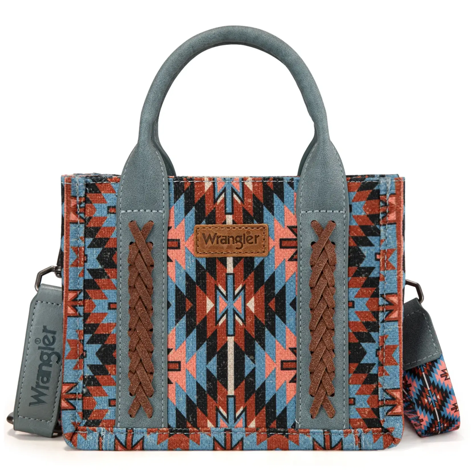 Wrangler WG2213-8866S Navy - Wrangler Southwestern Pattern Dual Sided Print Mini Tote/Crossbody