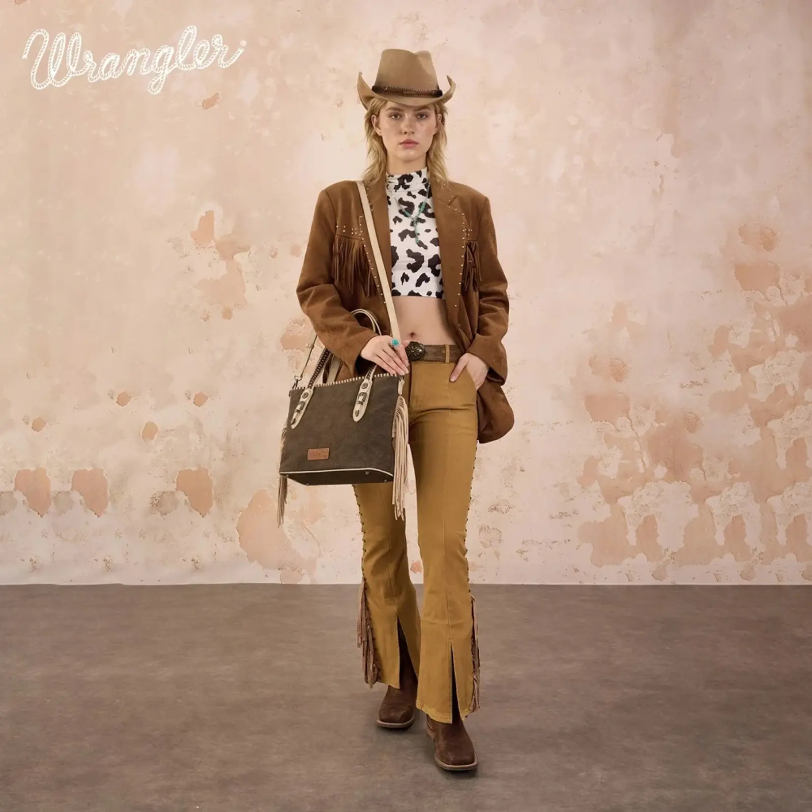 Wrangler WG454-2002CF - Coffee - Wrangler Braided Tassel Tote Bag