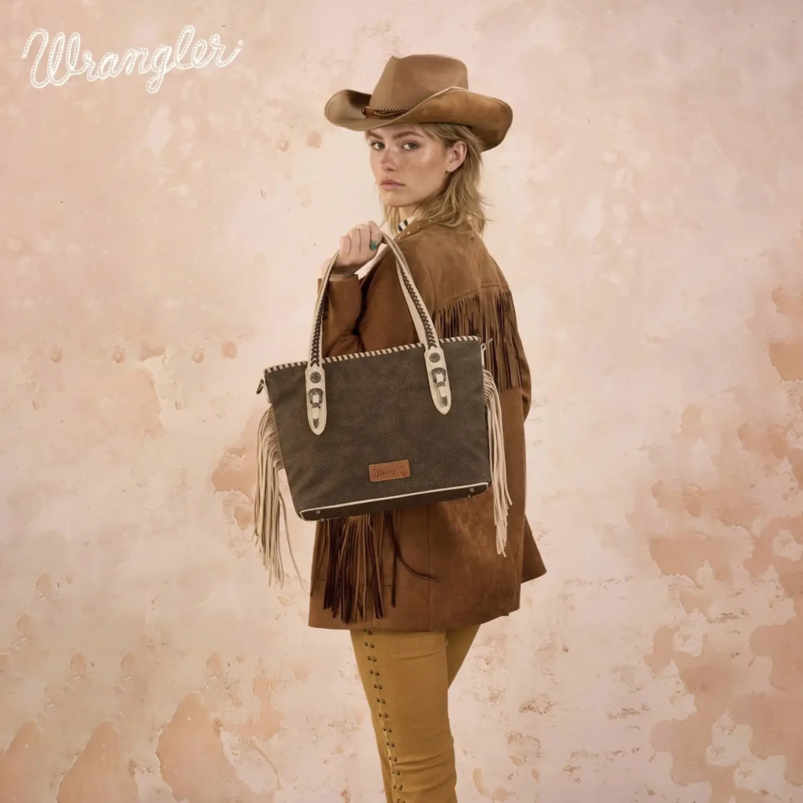 Wrangler WG454-2002CF - Coffee - Wrangler Braided Tassel Tote Bag