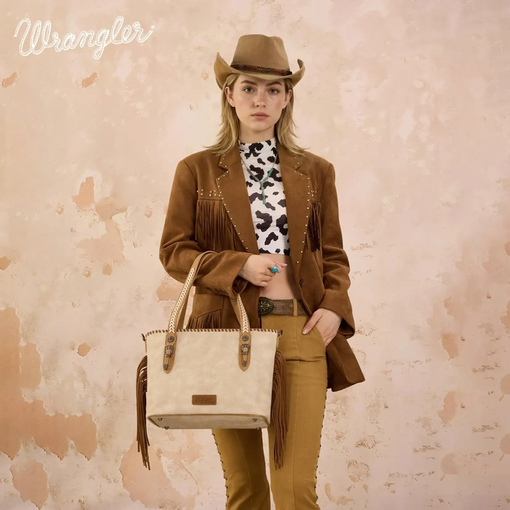 Wrangler WG454-2002TN - Tan - Wrangler Braided Tassel Tote Bag