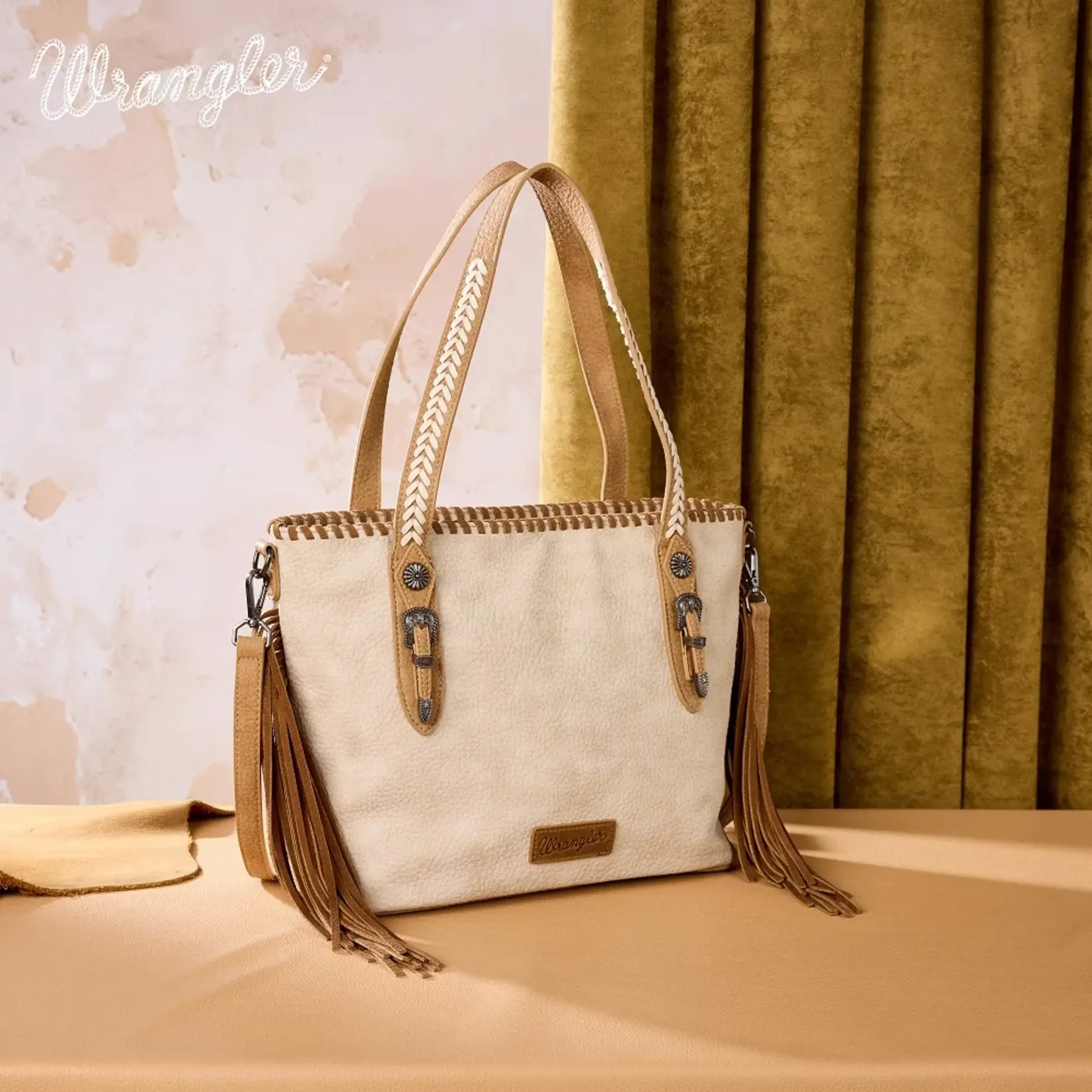 Wrangler WG454-2002TN - Tan - Wrangler Braided Tassel Tote Bag