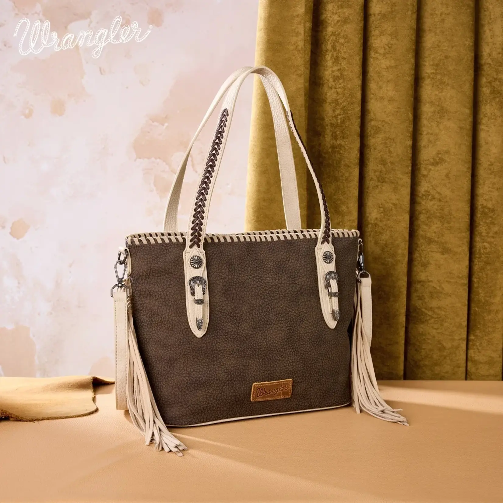 Wrangler WG454-2002BR - Brown - Wrangler Braided Tassel Tote Bag
