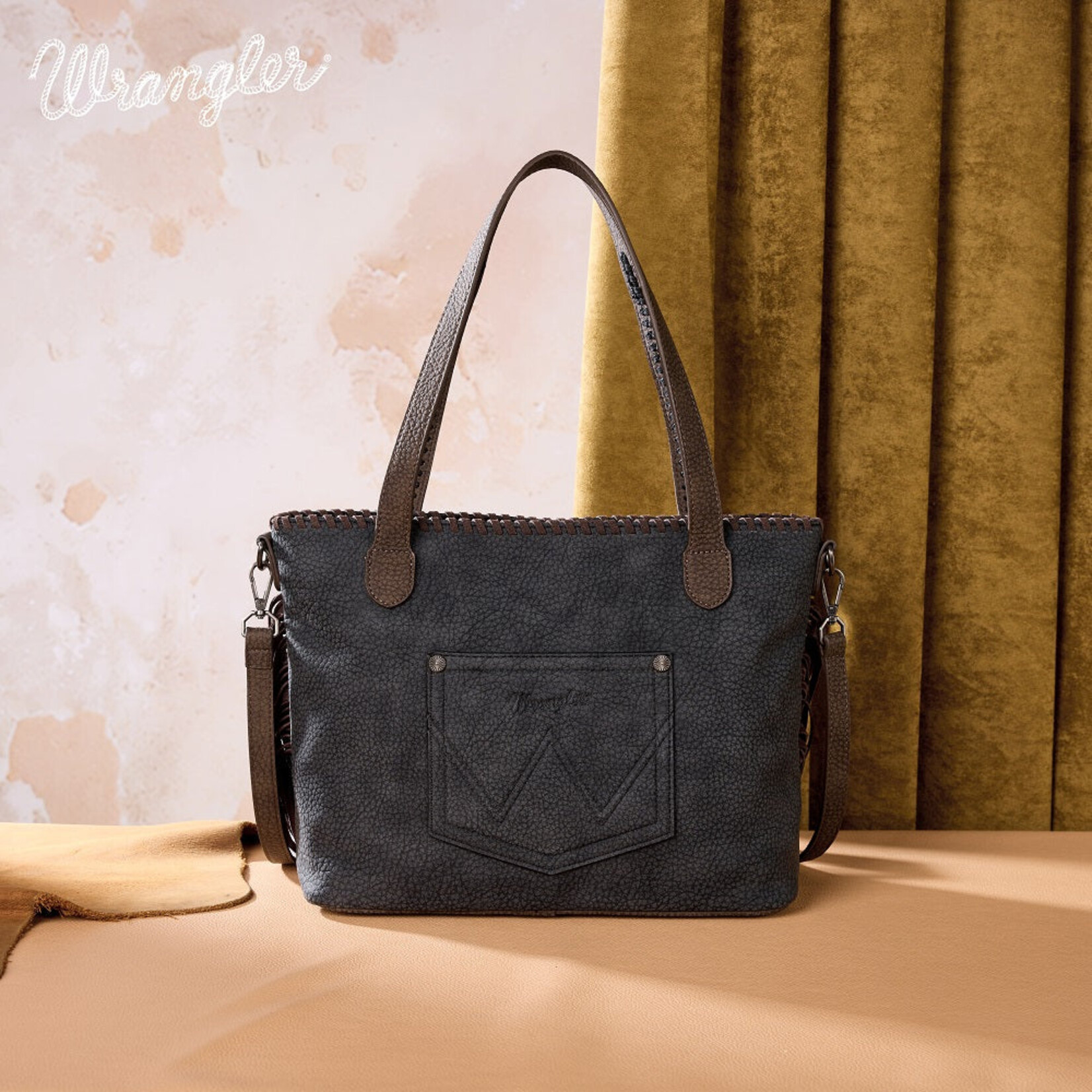 Wrangler WG454-2002BK - Black - Wrangler Braided Tassel Tote Bag