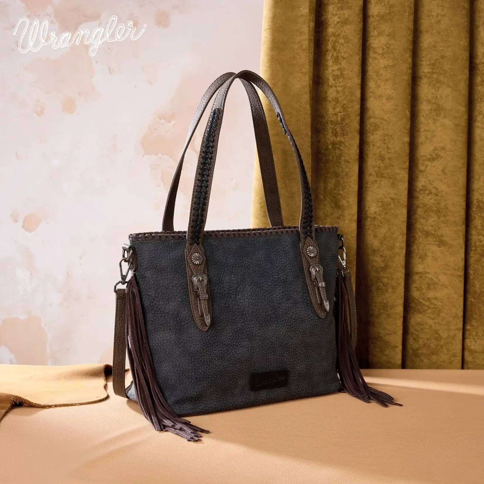 Wrangler WG454-2002BK - Black - Wrangler Braided Tassel Tote Bag
