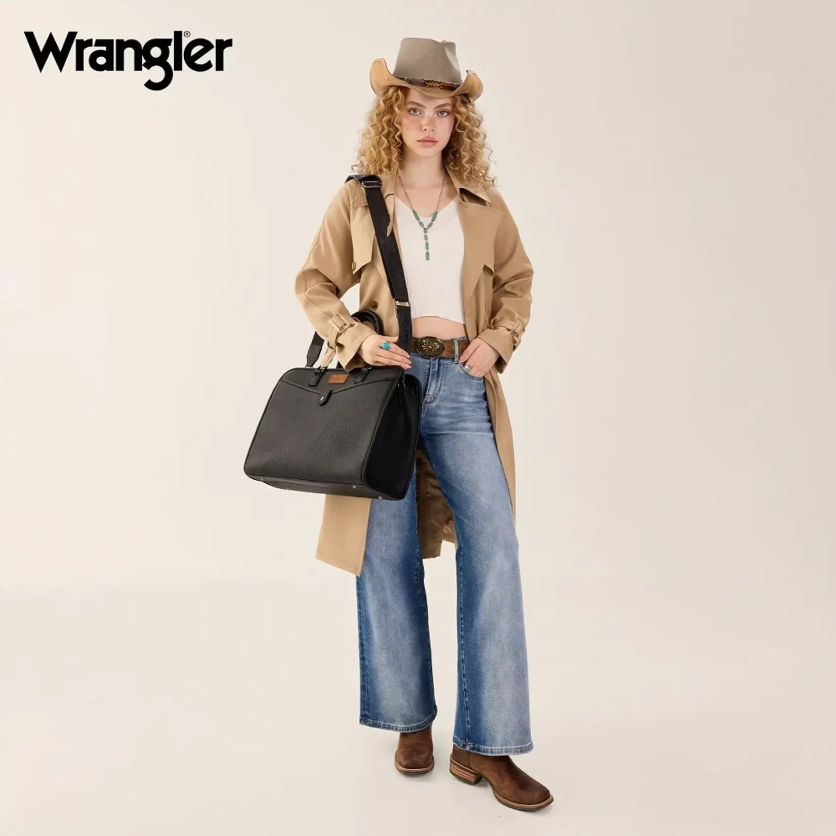 Wrangler WG537-8119BK - Black - Wrangler Pebbled Faux Leather Laptop Brief Bag