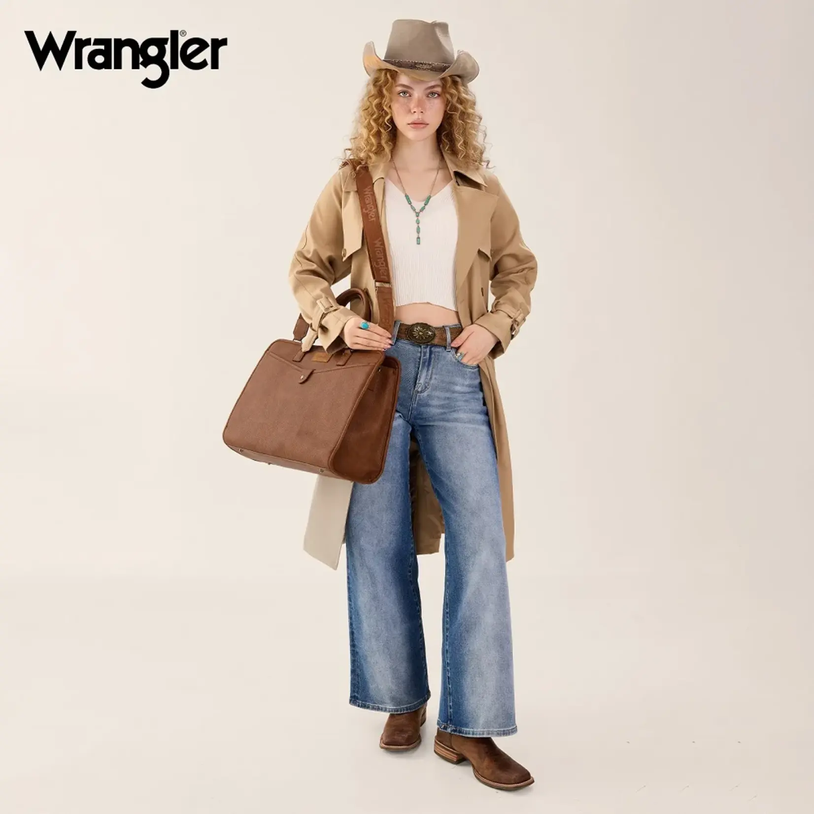 Wrangler WG537-8119BR - Brown - Wrangler Pebbled Faux Leather Laptop Brief Bag