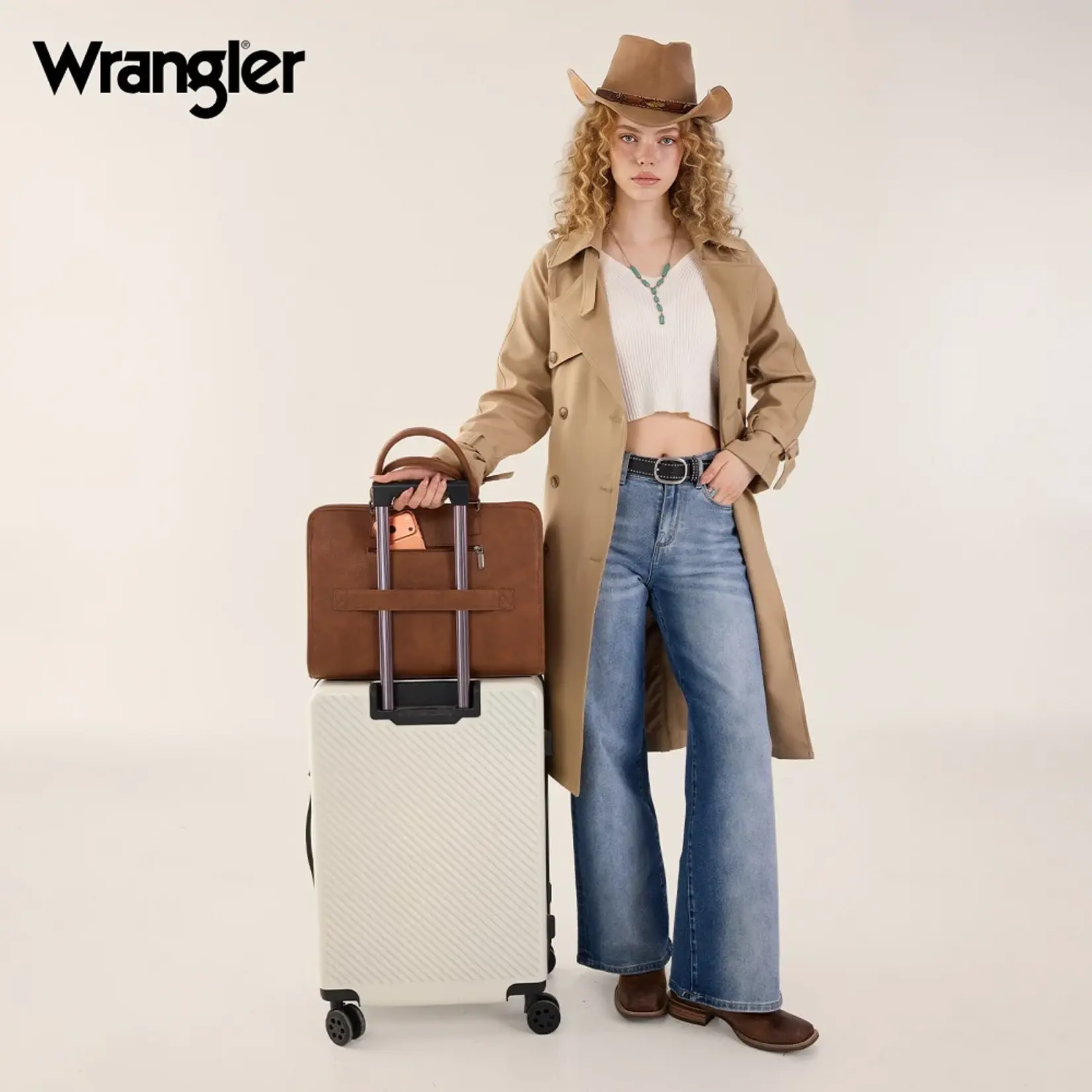 Wrangler WG537-8119BR - Brown - Wrangler Pebbled Faux Leather Laptop Brief Bag