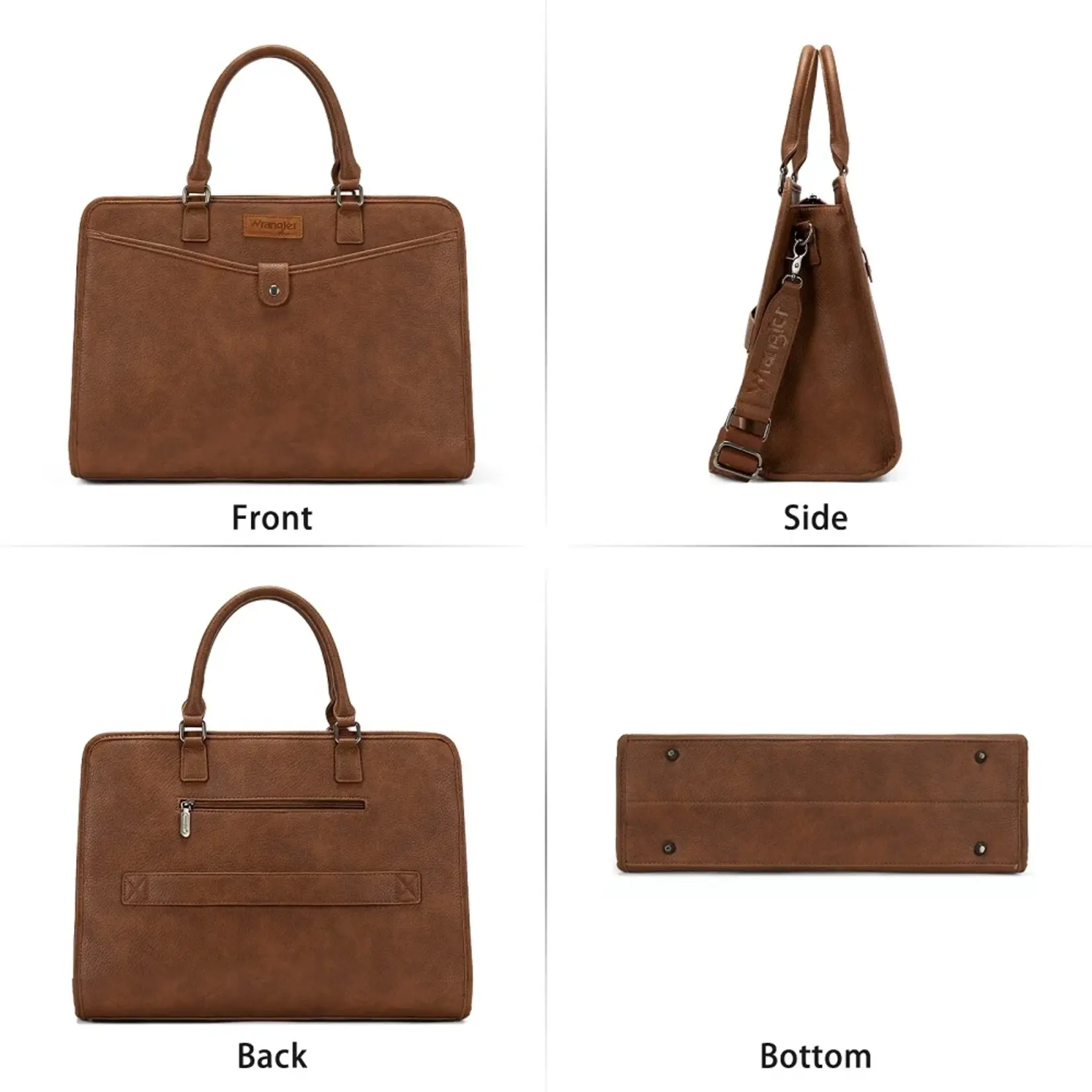 Wrangler WG537-8119BR - Brown - Wrangler Pebbled Faux Leather Laptop Brief Bag