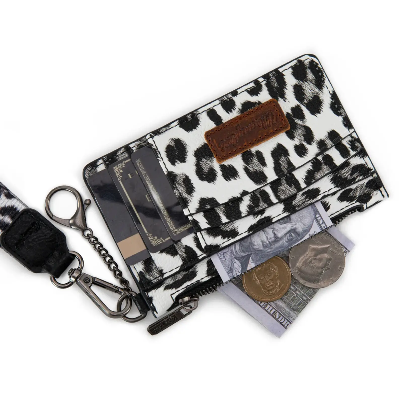 Wrangler WG137-W0092LP-BK - Leopard/Black - Wrangler Leopard Print Key Chain Wristlet Card Wallet