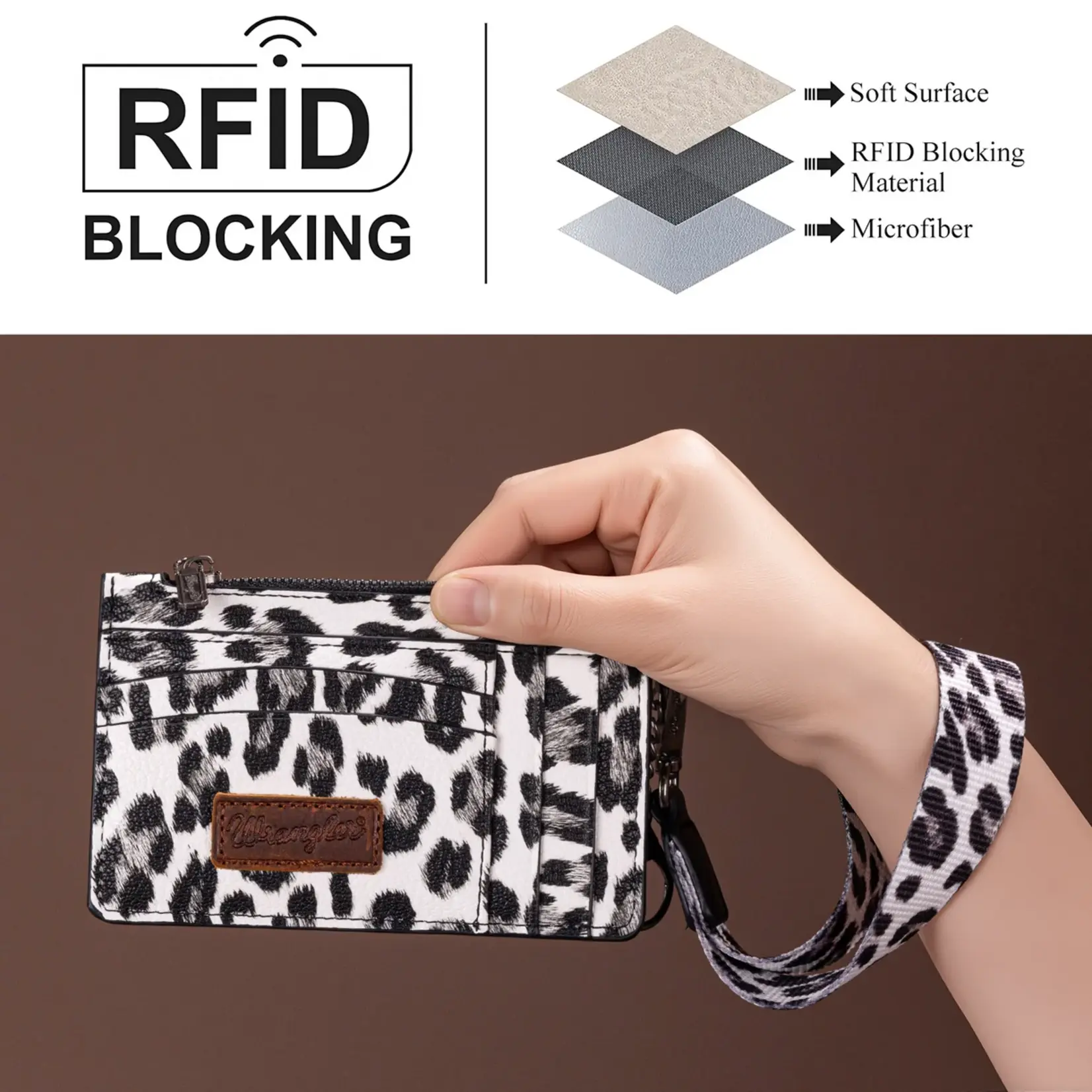 Wrangler WG137-W0092LP-BK - Leopard/Black - Wrangler Leopard Print Key Chain Wristlet Card Wallet