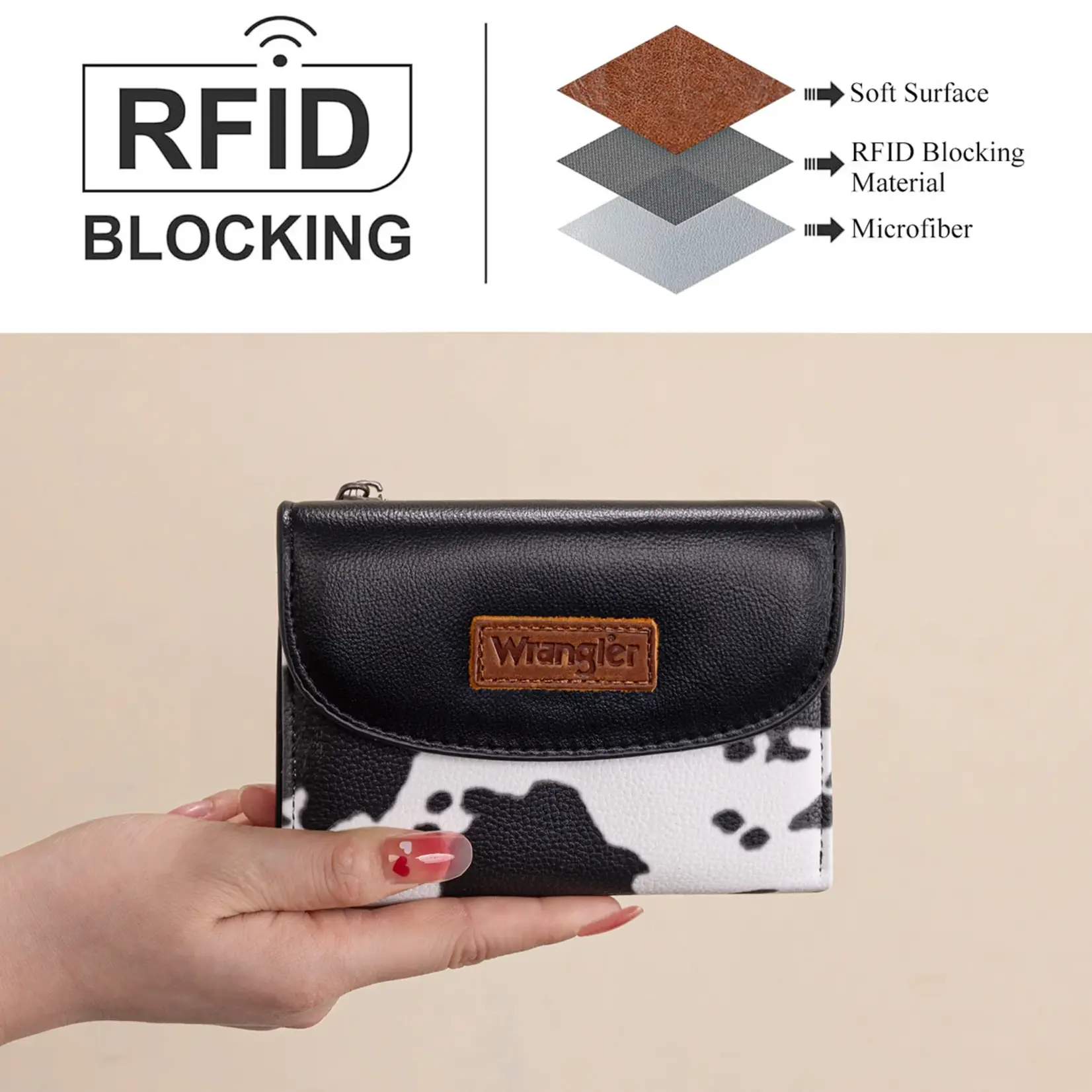 Wrangler WG263-W076COW-BK - Cow Black - Wrangler Tri-Fold Wallet