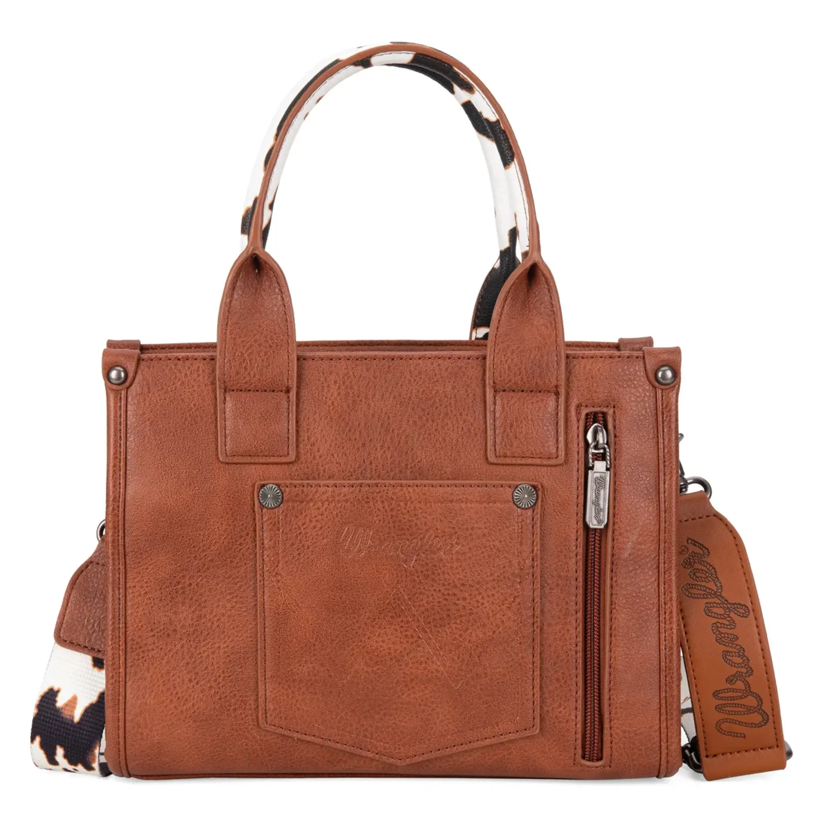Wrangler WG-HB-133-8120S-BR - Brown - Wrangler Cow Print Concealed Carry Tote/Crossbody