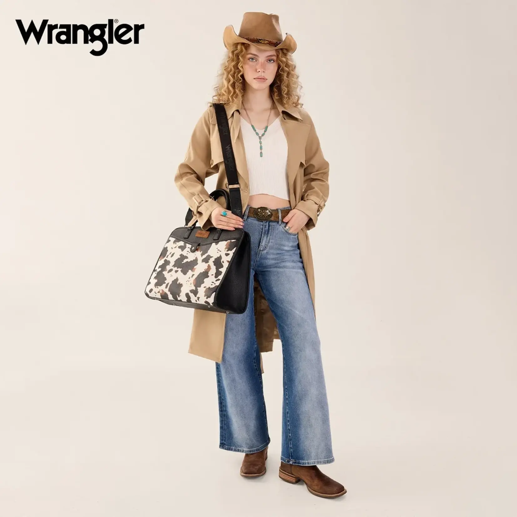 Wrangler WG537-8119COW-BK - Cow/Black -  Wrangler Pebbled Faux Leather Laptop Brief Bag