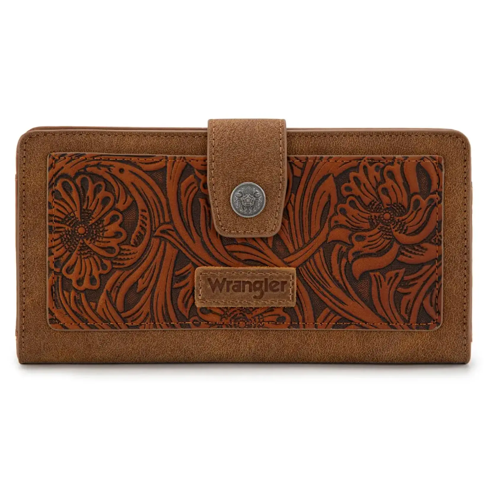 Wrangler WG339-W080BR - Brown - Wrangler Western Floral Tooled RFID Wallet