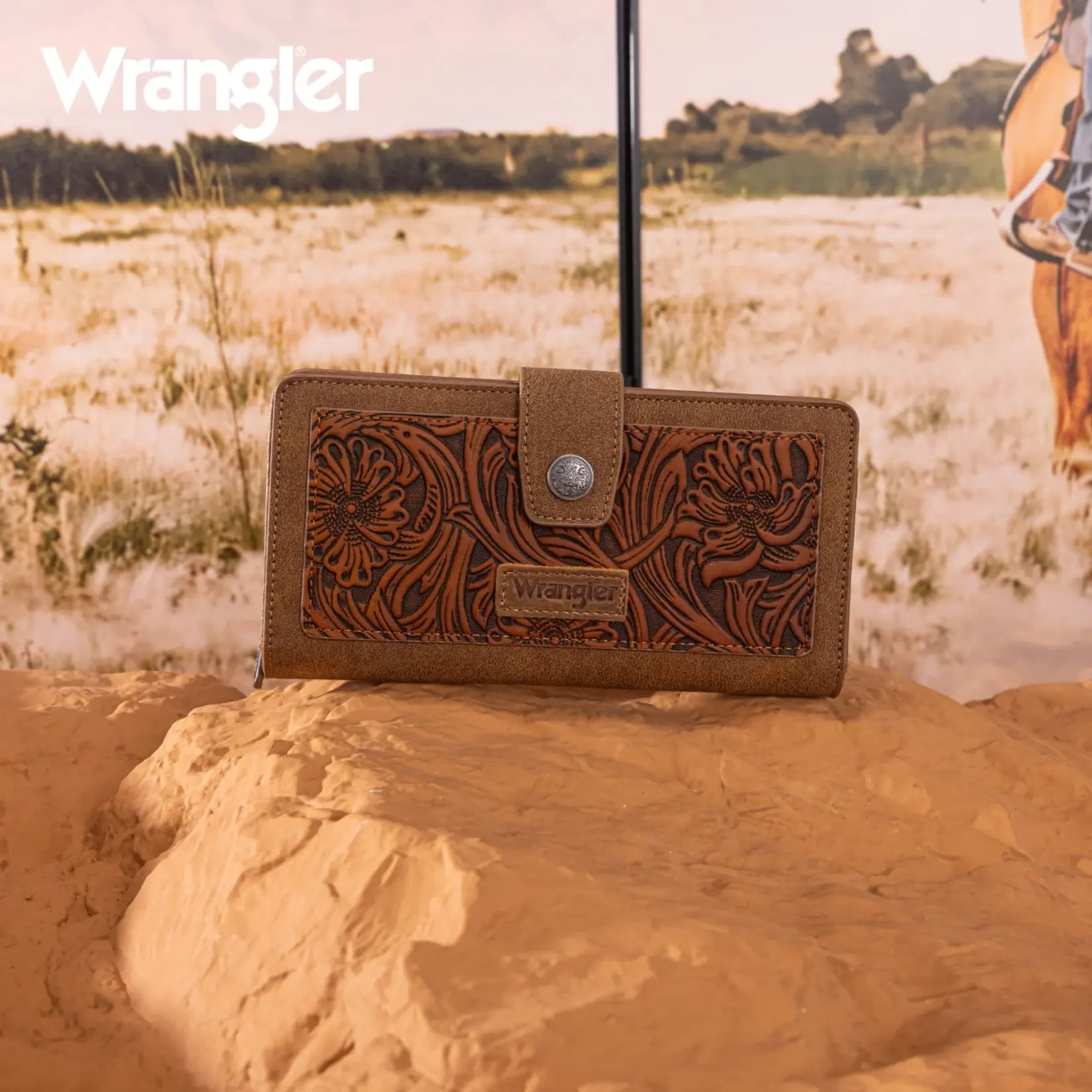 Wrangler WG339-W080BR - Brown - Wrangler Western Floral Tooled RFID Wallet