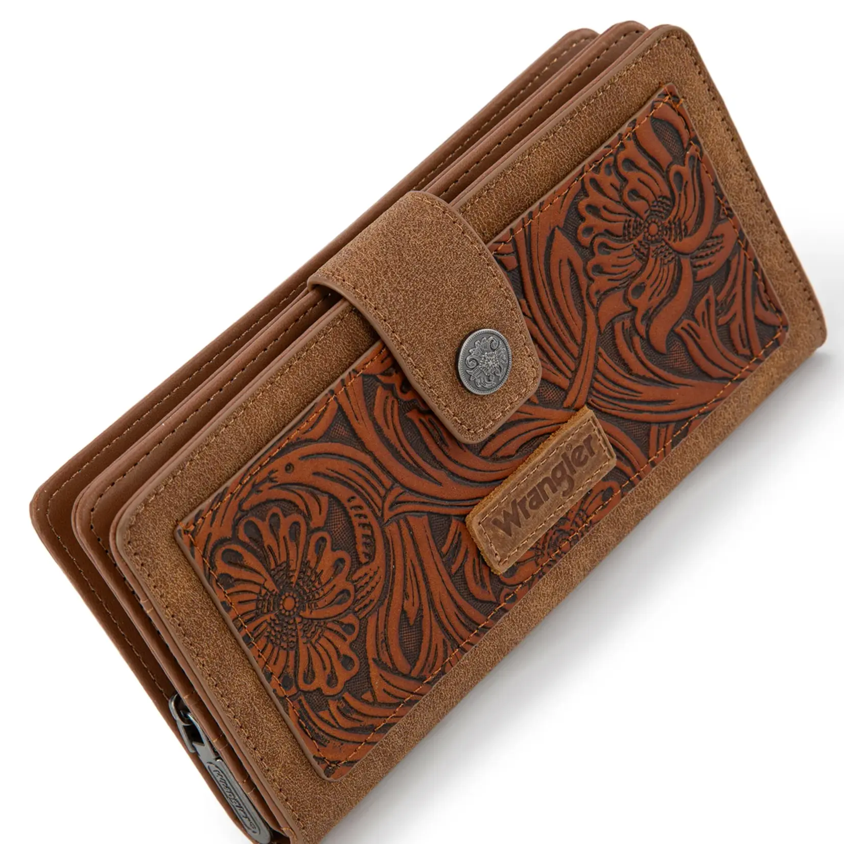 Wrangler WG339-W080BR - Brown - Wrangler Western Floral Tooled RFID Wallet