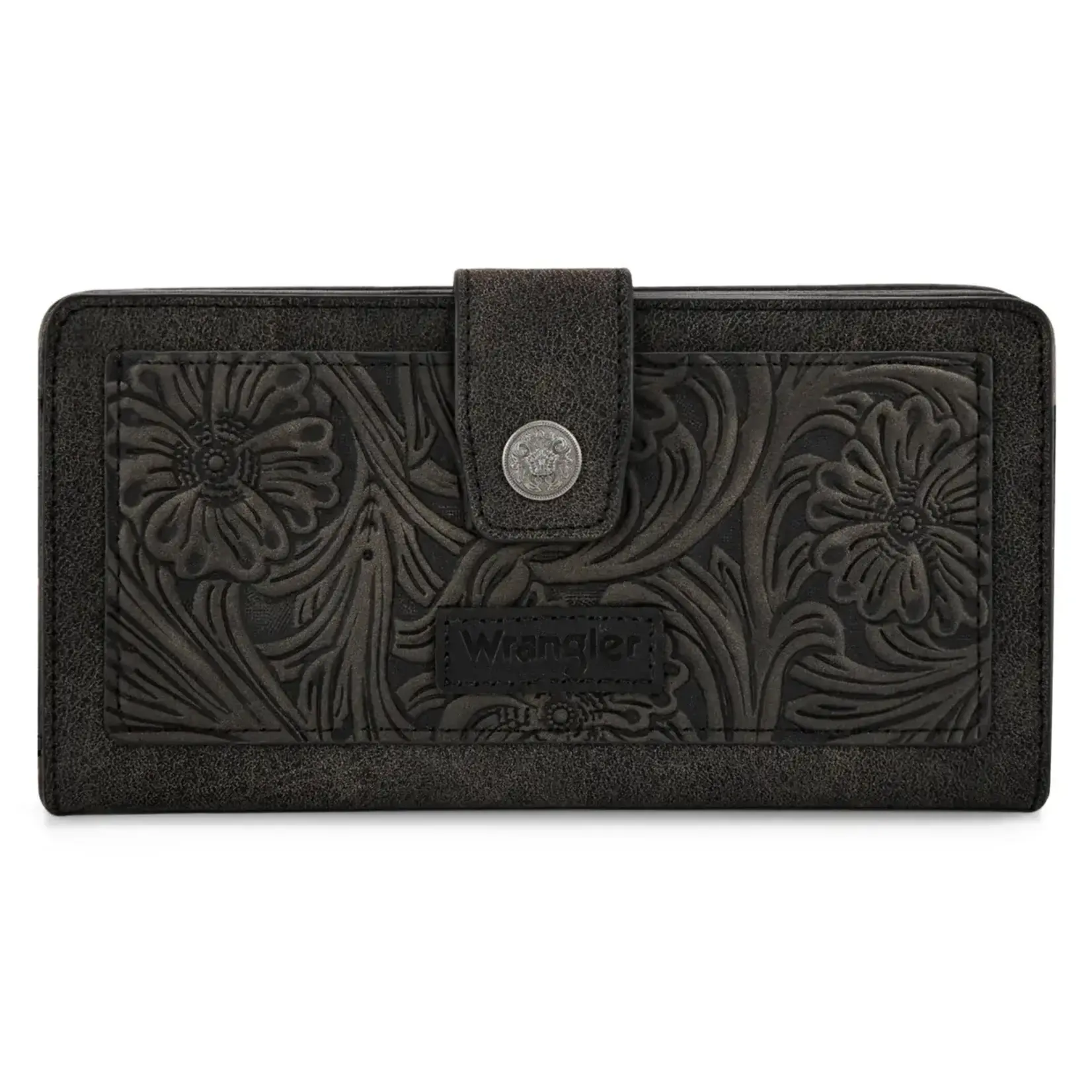 Wrangler WG339-W080BK - Black - Wrangler Western Floral Tooled RFID Wallet