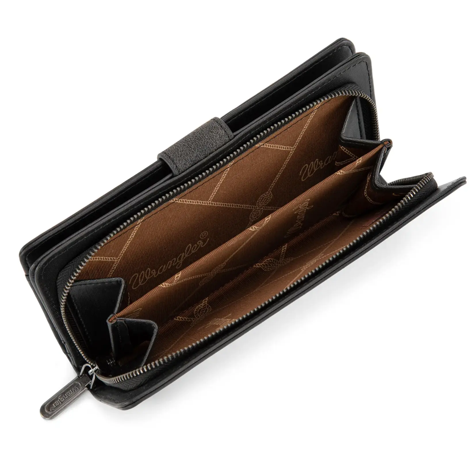 Wrangler WG339-W080BK - Black - Wrangler Western Floral Tooled RFID Wallet