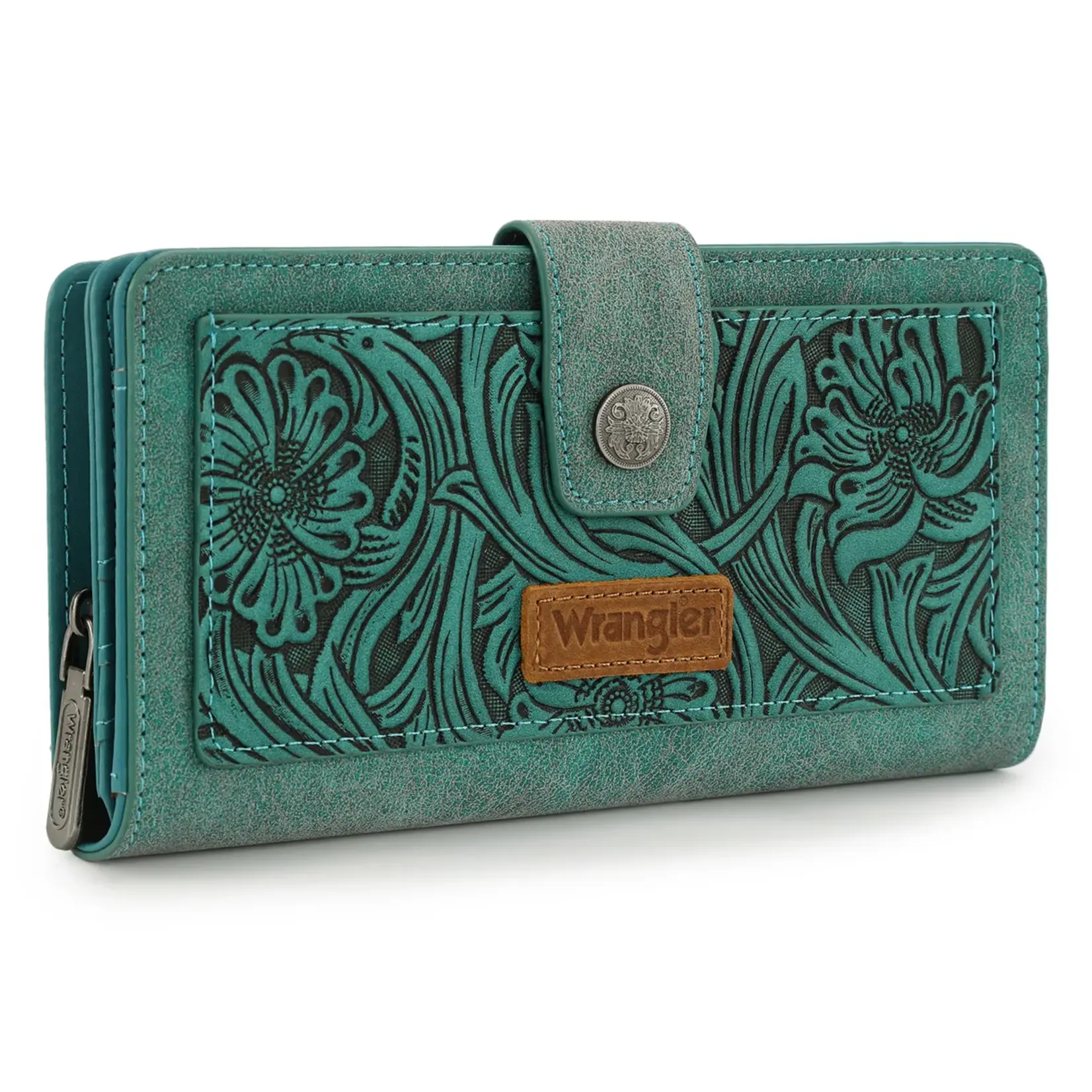 Wrangler WG339-W080TQ - Turquoise - Wrangler Western Floral Tooled RFID Wallet