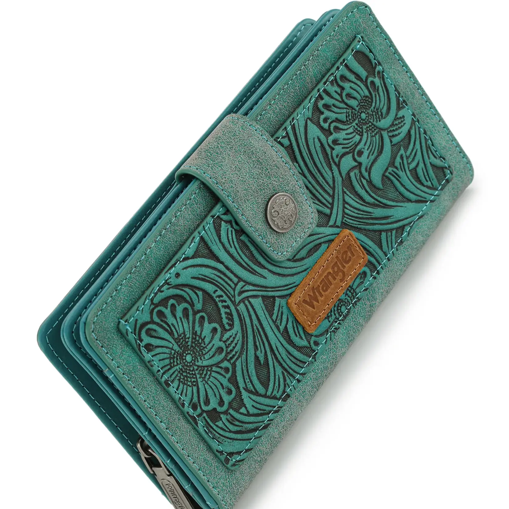 Wrangler WG339-W080TQ - Turquoise - Wrangler Western Floral Tooled RFID Wallet