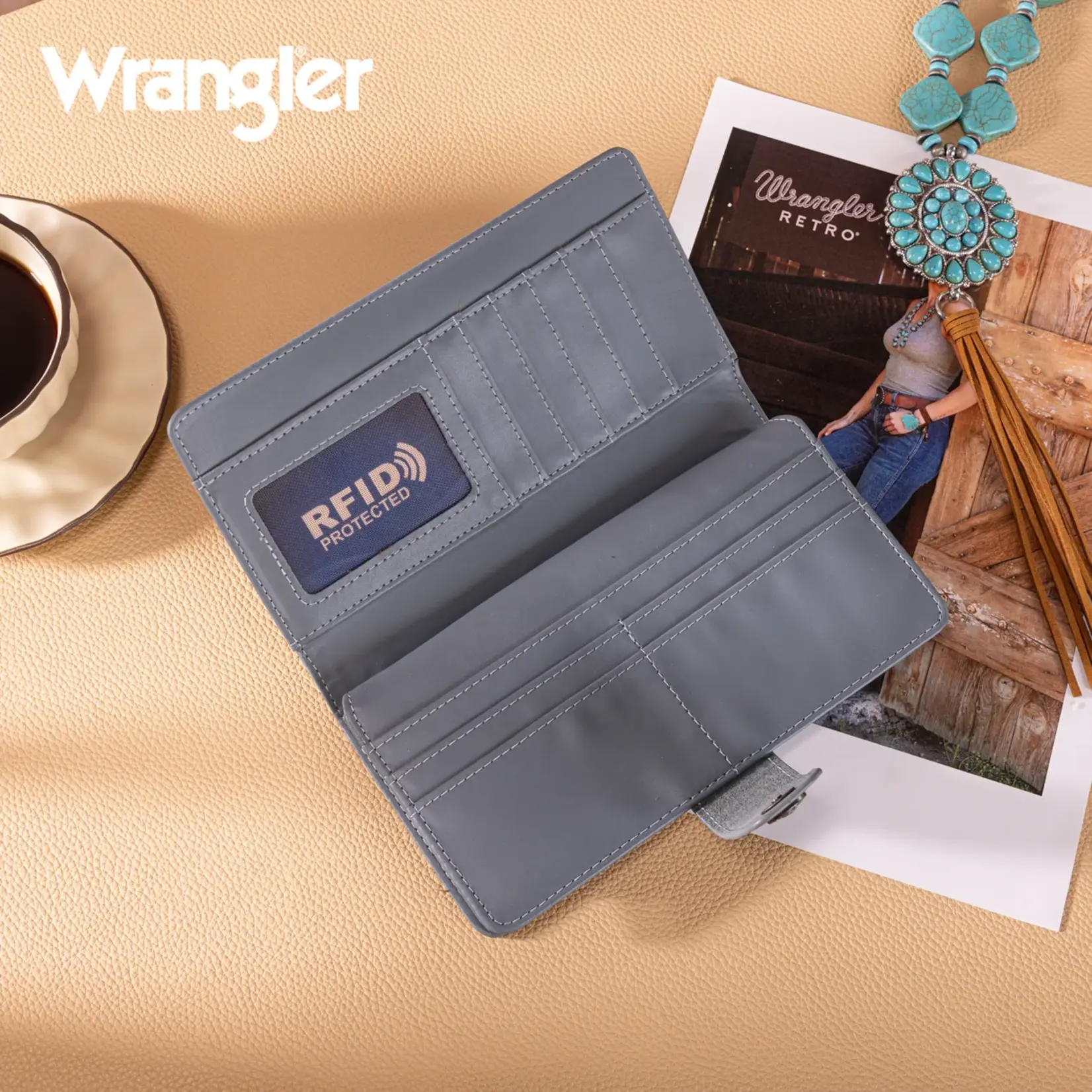 Wrangler WG339-W080JN - Jean - Wrangler Western Floral Tooled RFID Wallet