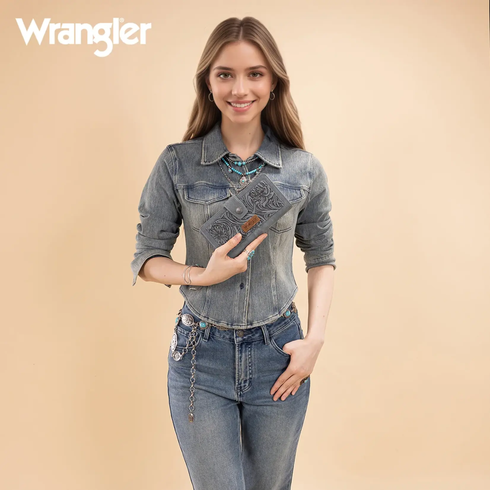 Wrangler WG339-W080JN - Jean - Wrangler Western Floral Tooled RFID Wallet