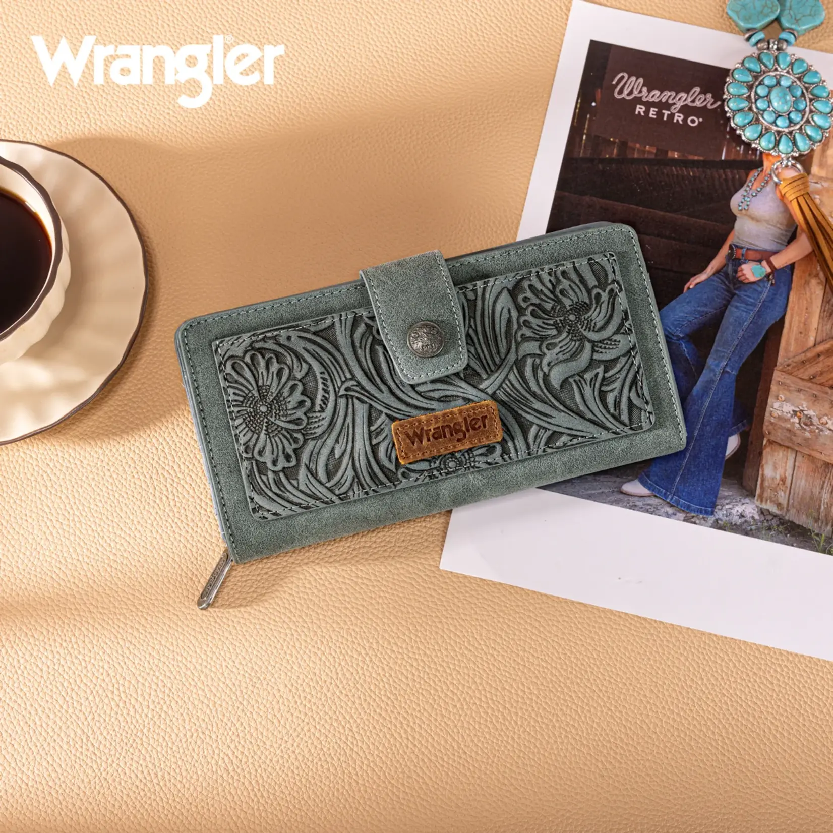 Wrangler WG339-W080JN - Jean - Wrangler Western Floral Tooled RFID Wallet