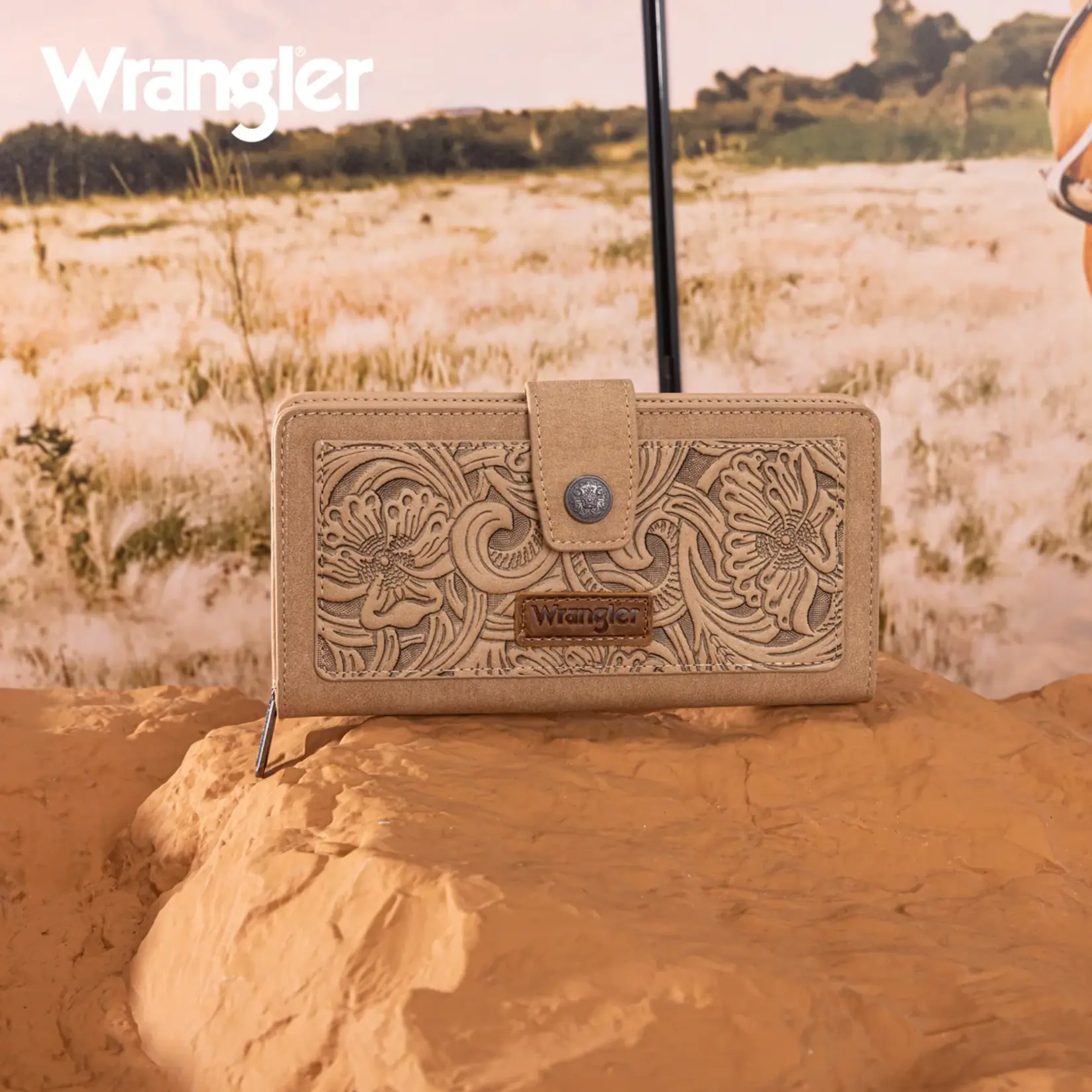 Wrangler WG339-W080TN - Tan - Wrangler Western Floral Tooled RFID Wallet
