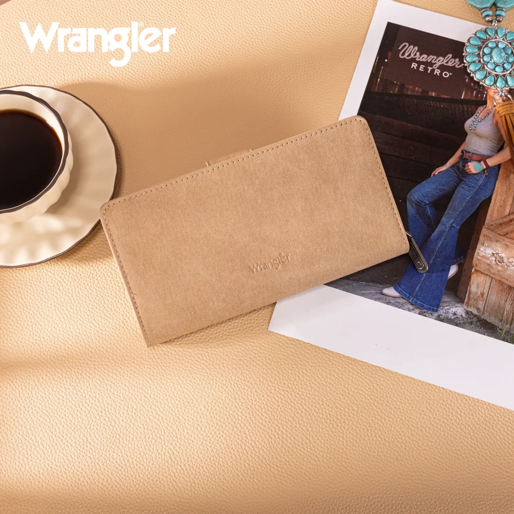 Wrangler WG339-W080TN - Tan - Wrangler Western Floral Tooled RFID Wallet