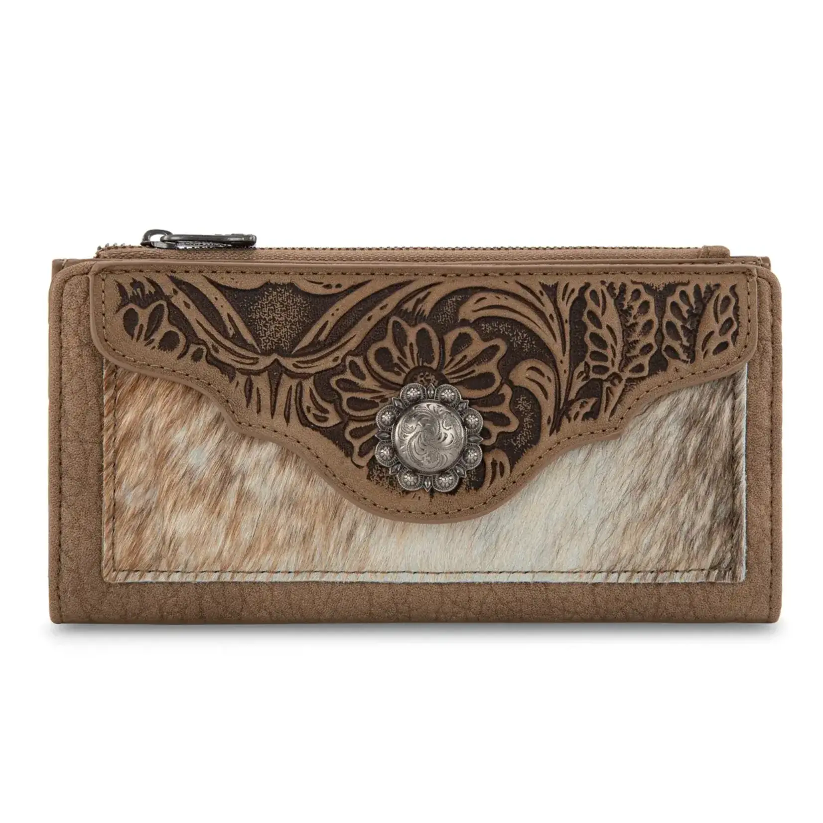 Trinity Ranch TR203-W2002KH - Khaki - Trinity Ranch Hair-On Cowhide Tooled Collection Wallet