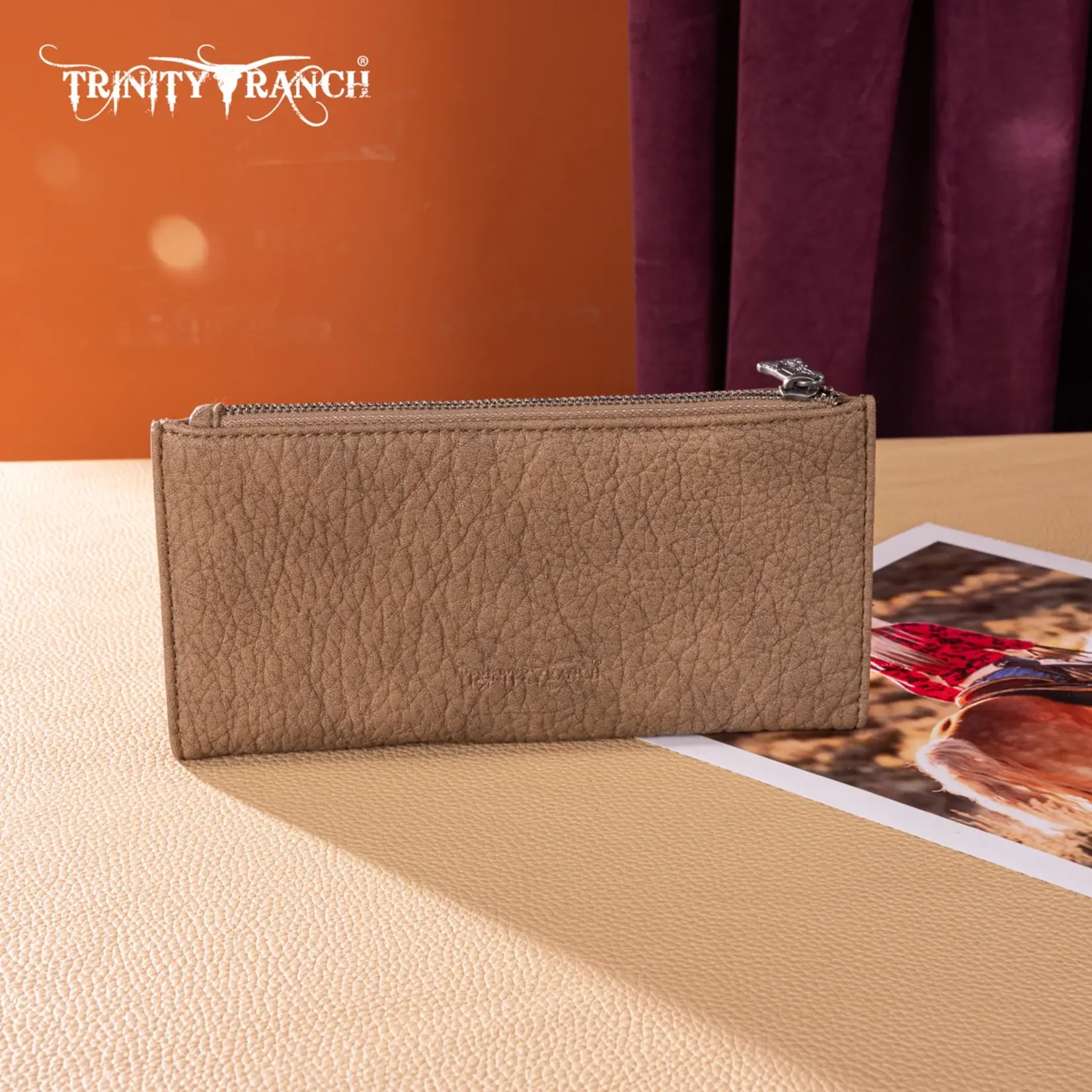 Trinity Ranch TR203-W2002KH - Khaki - Trinity Ranch Hair-On Cowhide Tooled Collection Wallet