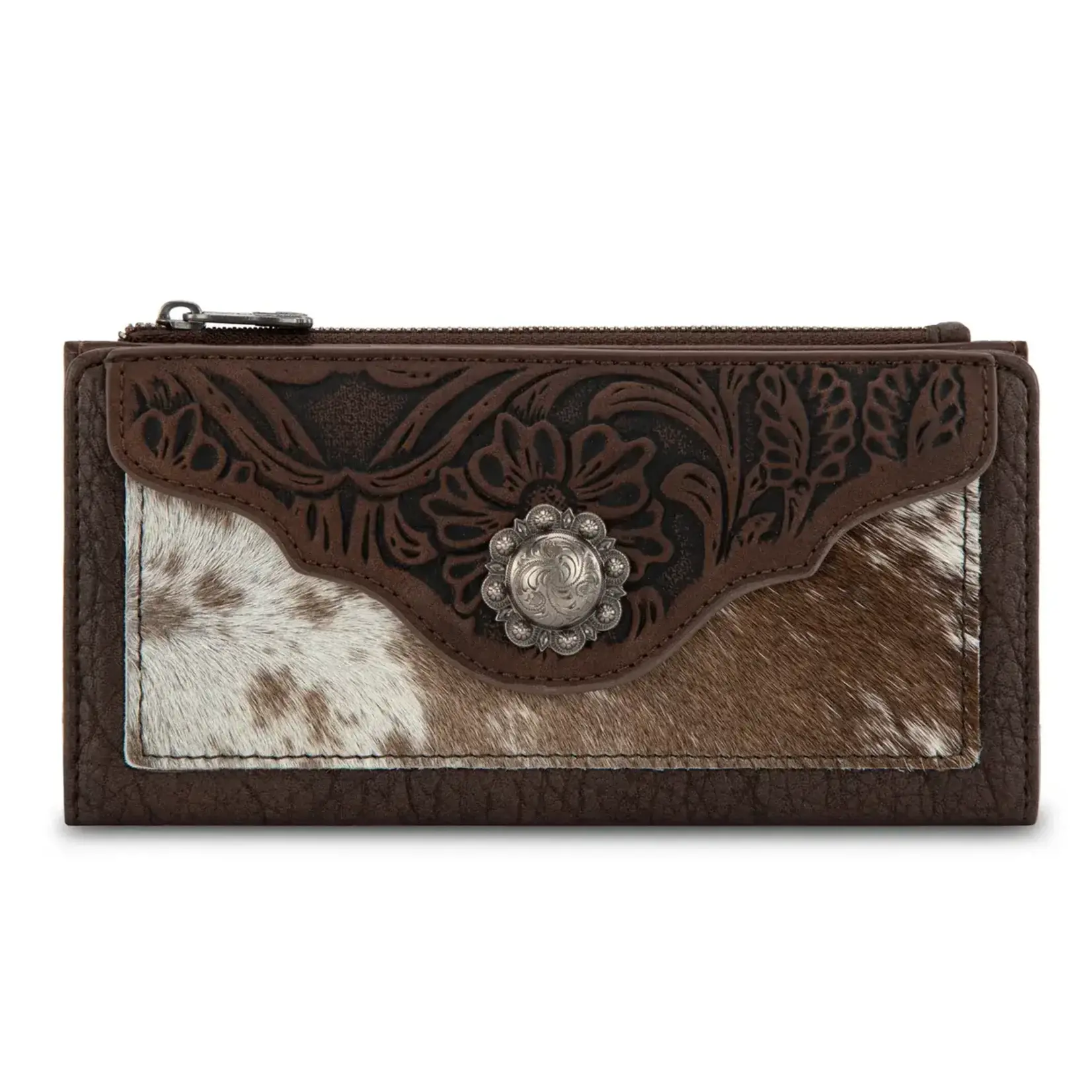 Trinity Ranch TR203-W2002CF - Coffee - Trinity Ranch Hair-On Cowhide Tooled Collection Wallet