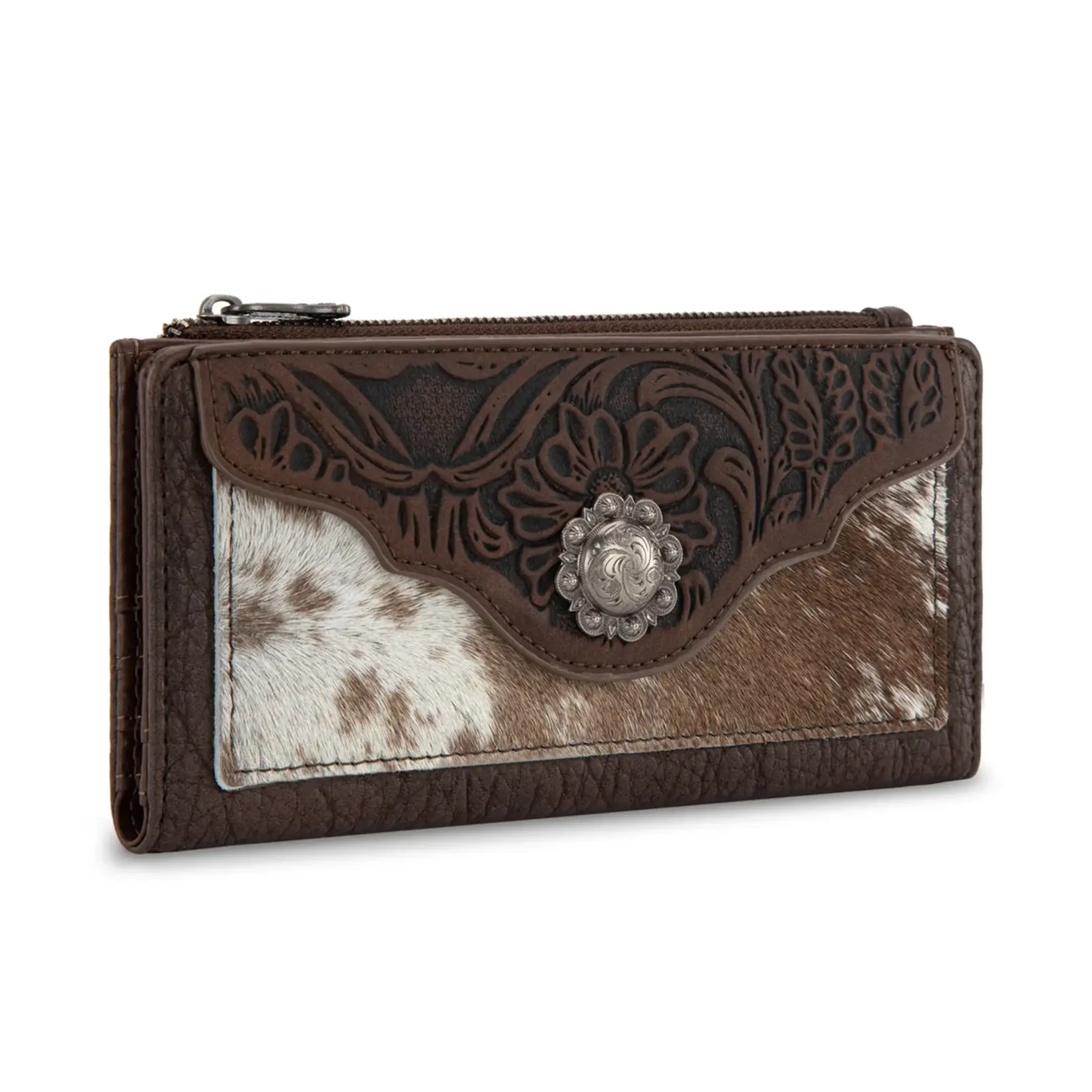 Trinity Ranch TR203-W2002CF - Coffee - Trinity Ranch Hair-On Cowhide Tooled Collection Wallet