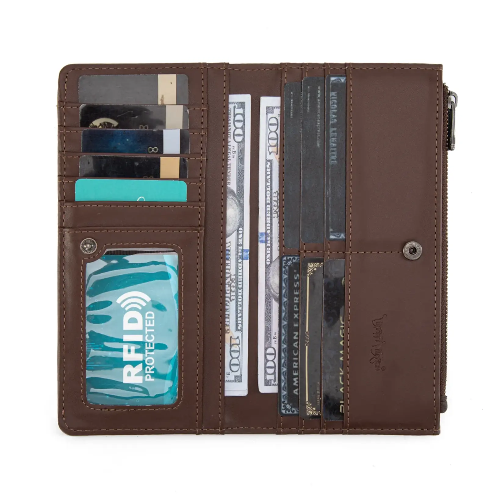 Trinity Ranch TR203-W2002CF - Coffee - Trinity Ranch Hair-On Cowhide Tooled Collection Wallet