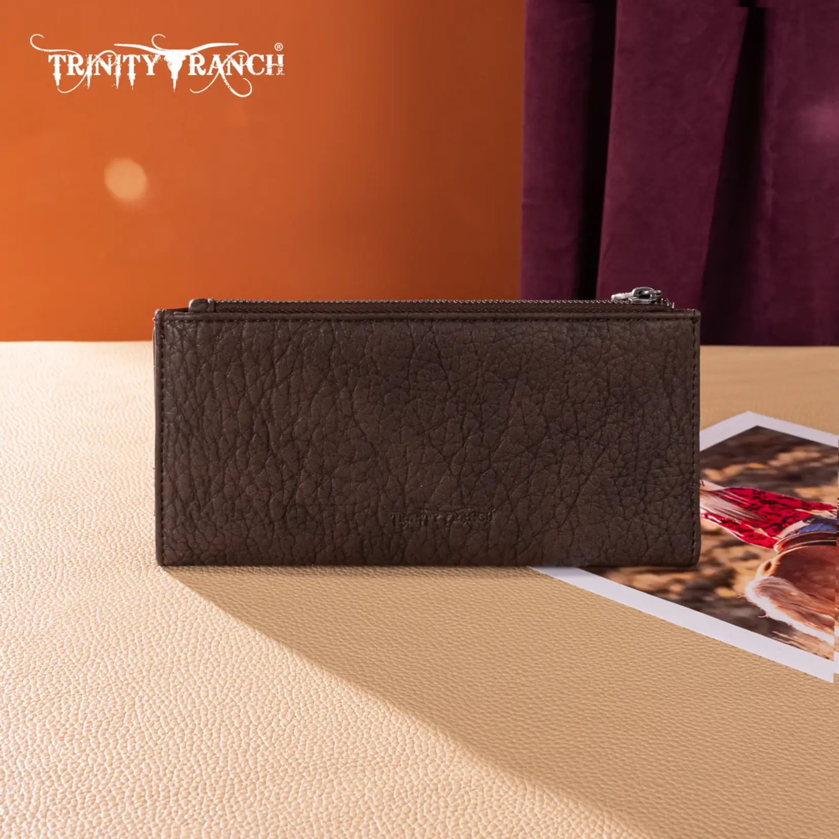 Trinity Ranch TR203-W2002CF - Coffee - Trinity Ranch Hair-On Cowhide Tooled Collection Wallet