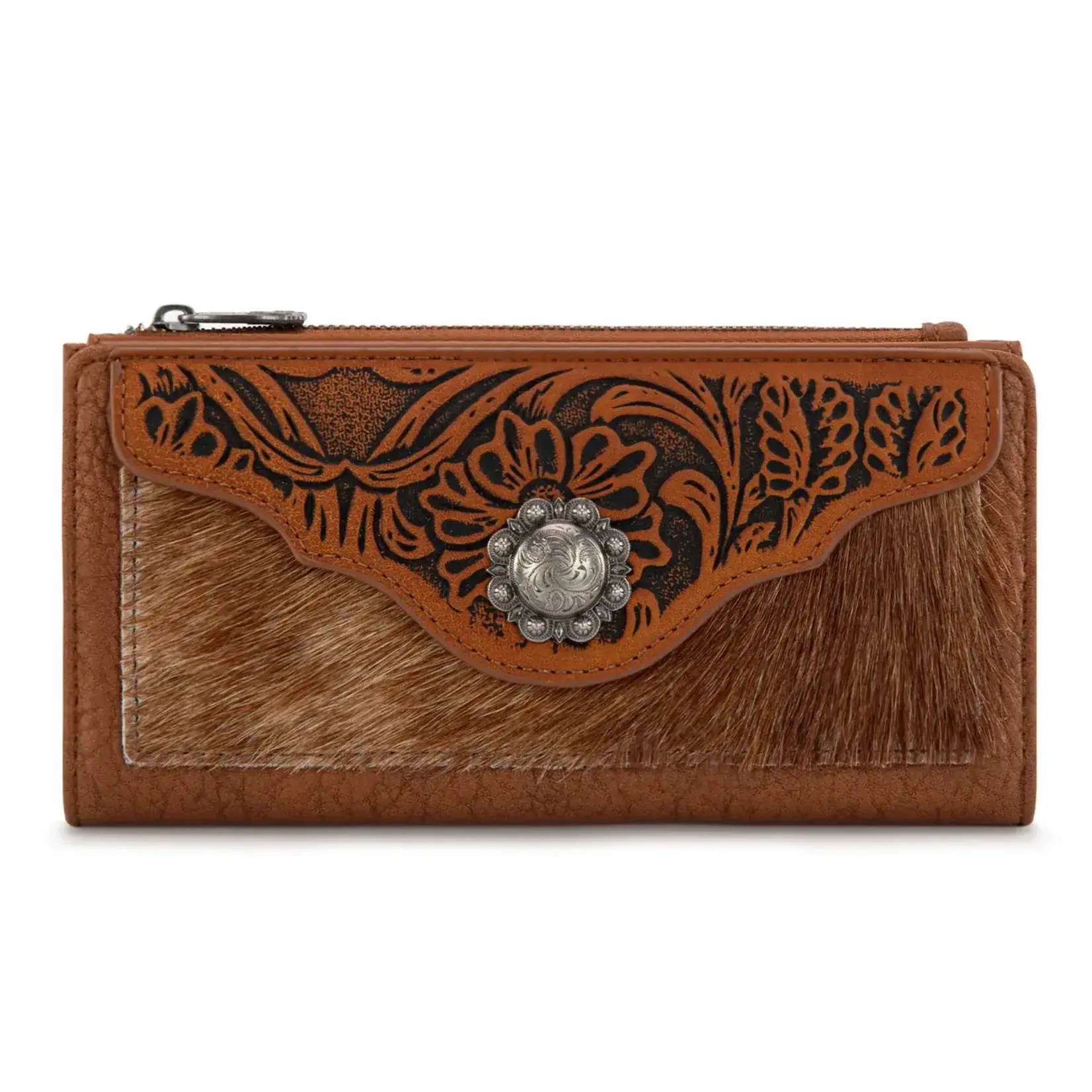 Trinity Ranch TR203-W2002BR - Brown - Trinity Ranch Hair-On Cowhide Tooled Collection Wallet