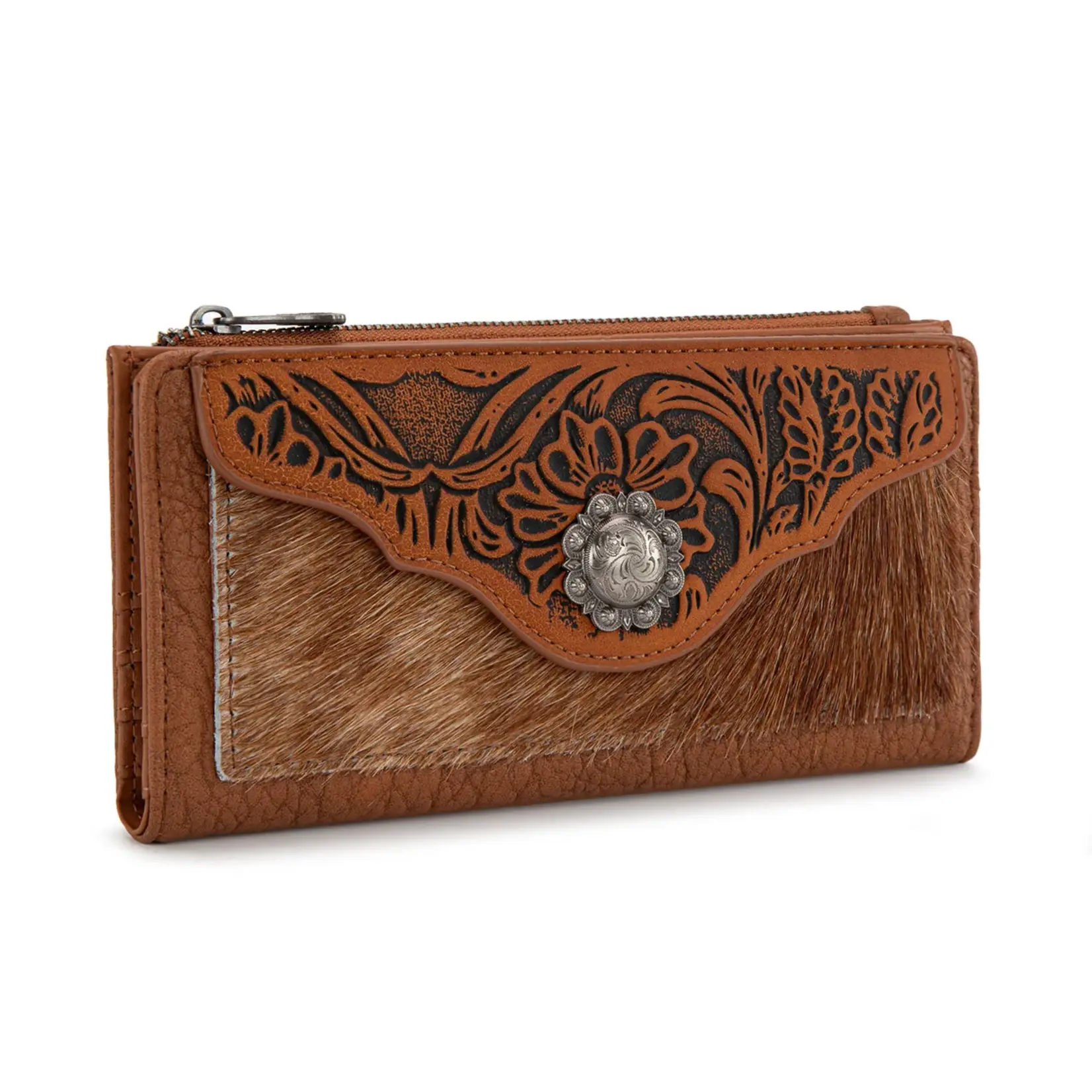 Trinity Ranch TR203-W2002BR - Brown - Trinity Ranch Hair-On Cowhide Tooled Collection Wallet