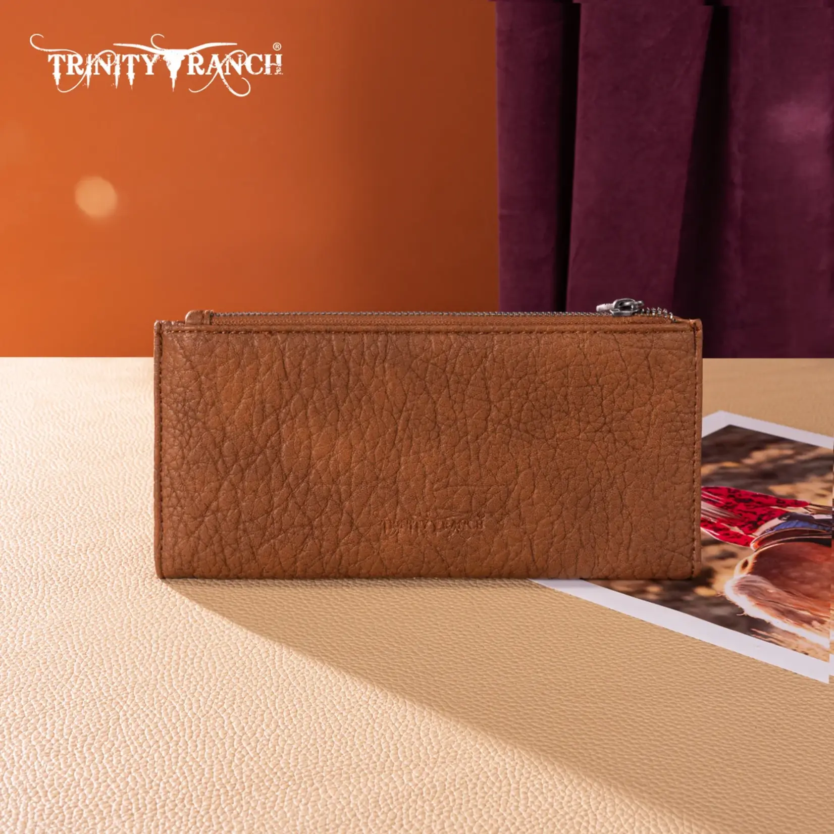 Trinity Ranch TR203-W2002BR - Brown - Trinity Ranch Hair-On Cowhide Tooled Collection Wallet