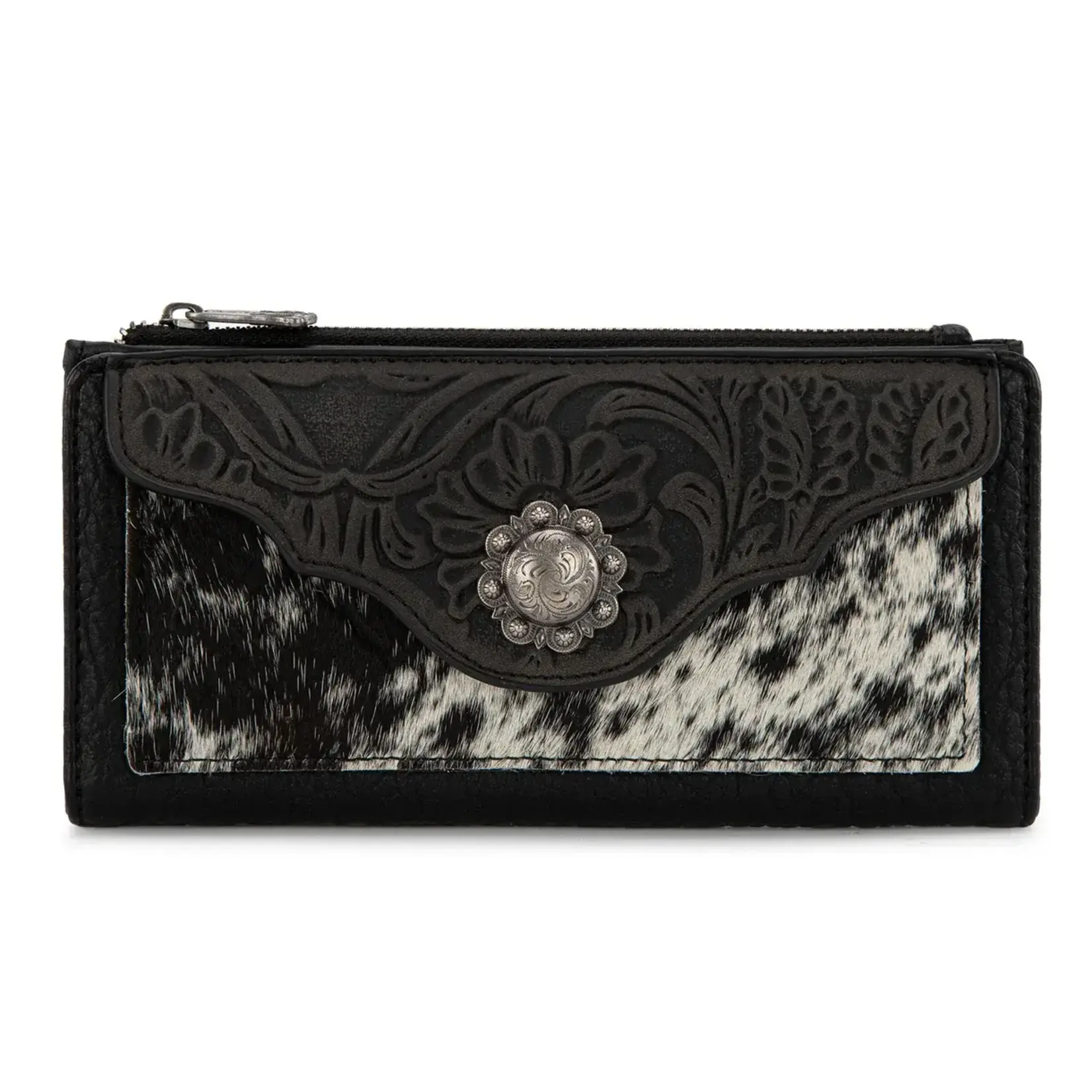 Wrangler TR203-W2002BK - Black - Trinity Ranch Hair-On Cowhide Tooled Collection Wallet