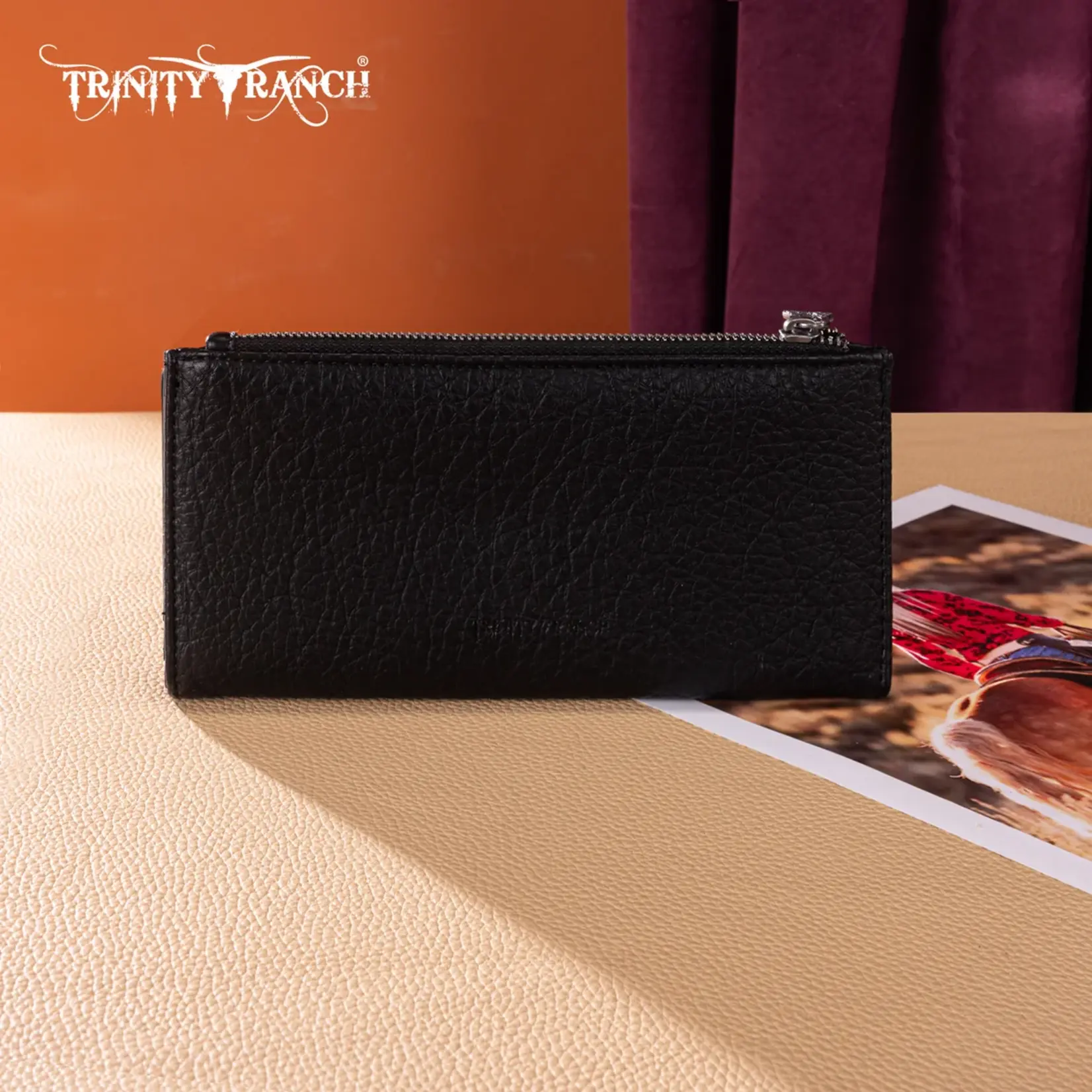 Wrangler TR203-W2002BK - Black - Trinity Ranch Hair-On Cowhide Tooled Collection Wallet