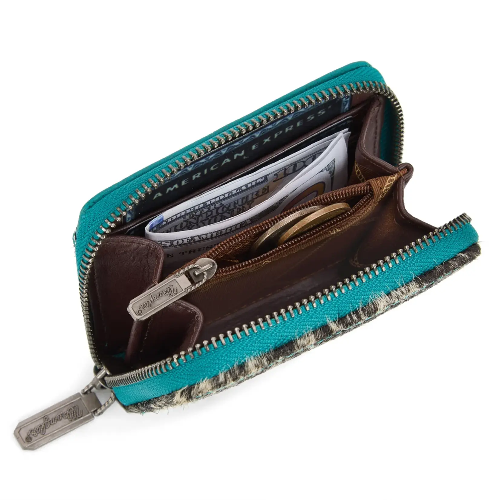 Wrangler WG322-W088TQ - Turquoise - Wrangler Genuine Hair-On Cowhide Zip-Around Wallet