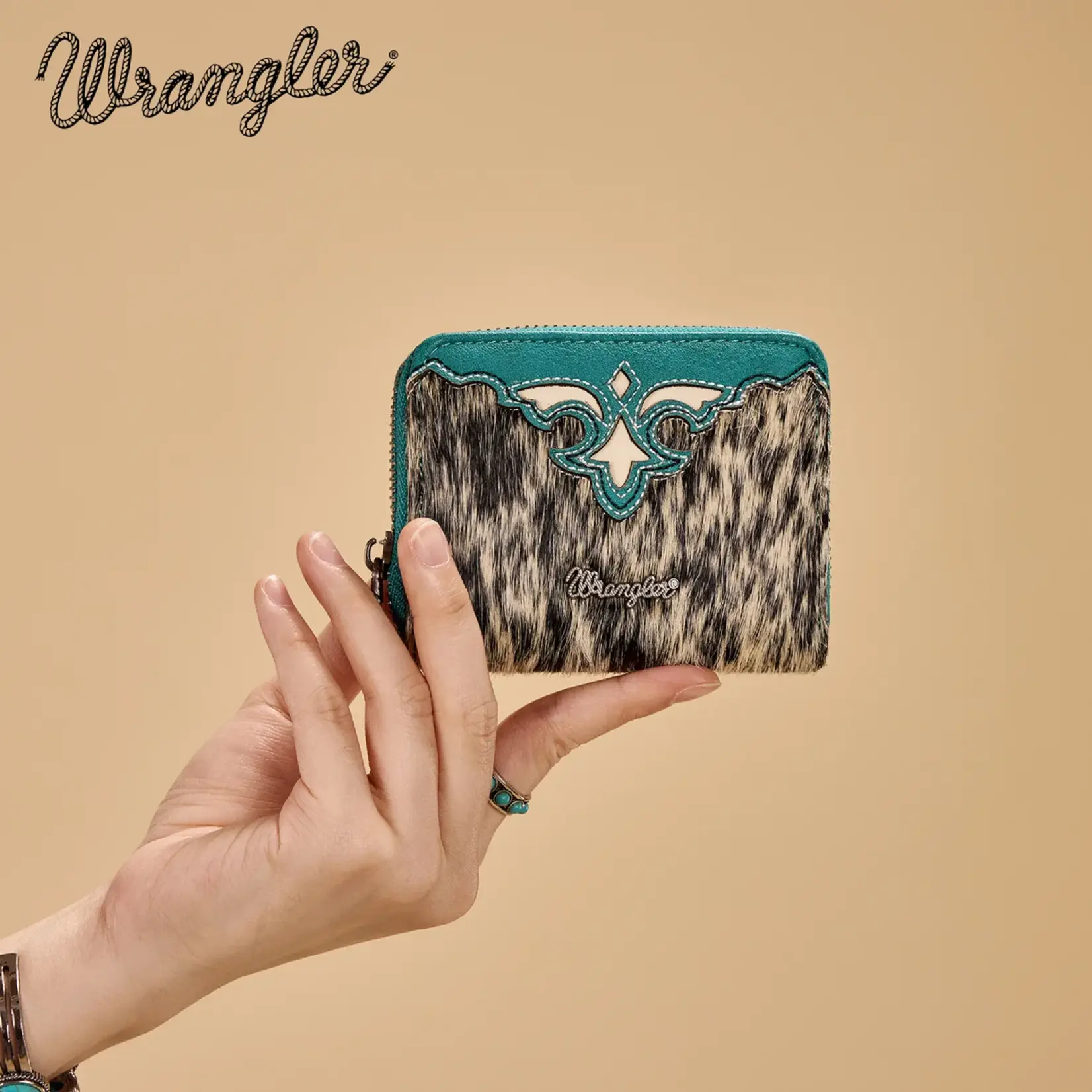 Wrangler WG322-W088TQ - Turquoise - Wrangler Genuine Hair-On Cowhide Zip-Around Wallet