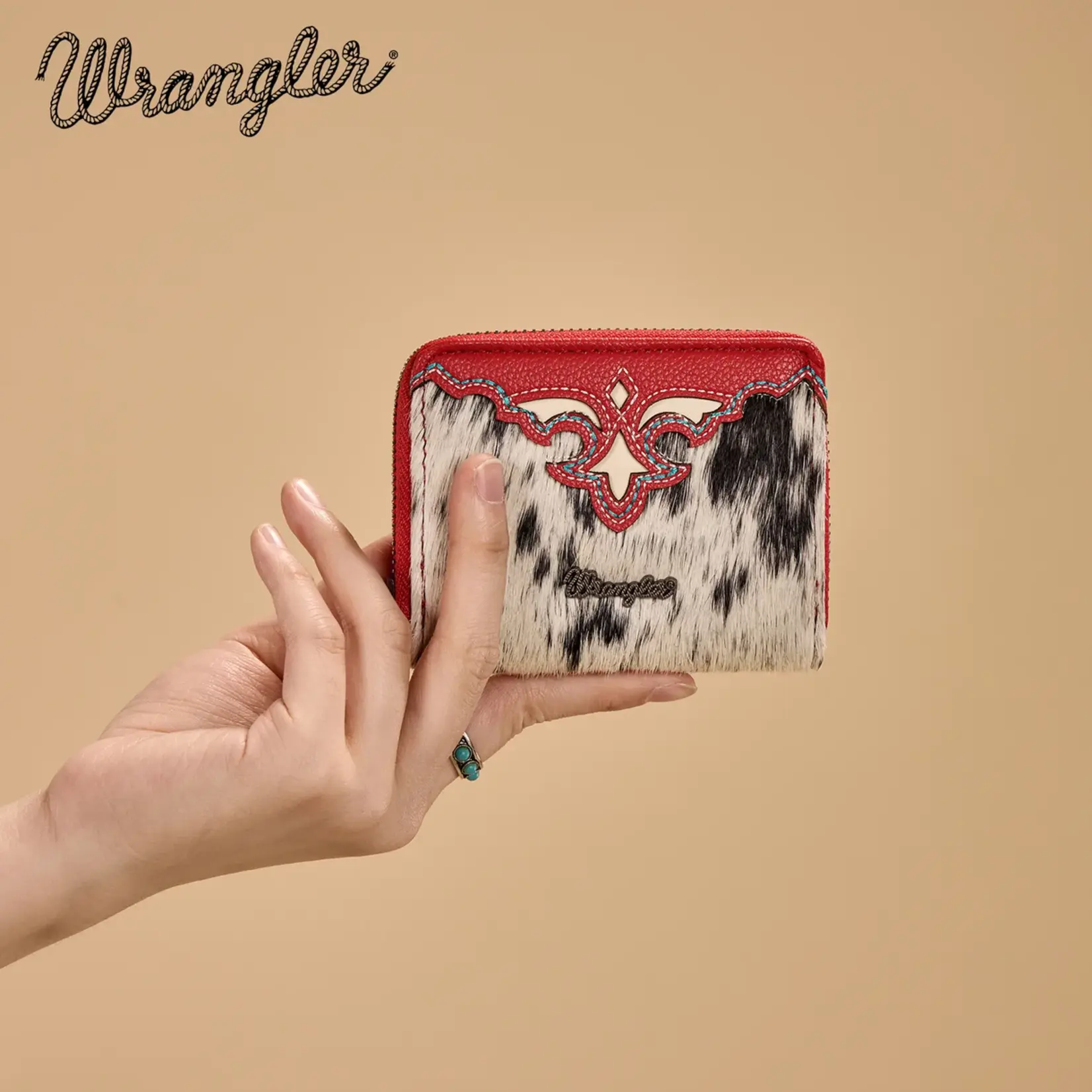 Wrangler WG322-W088RD - Red - Wrangler Genuine Hair-On Cowhide Zip-Around Wallet