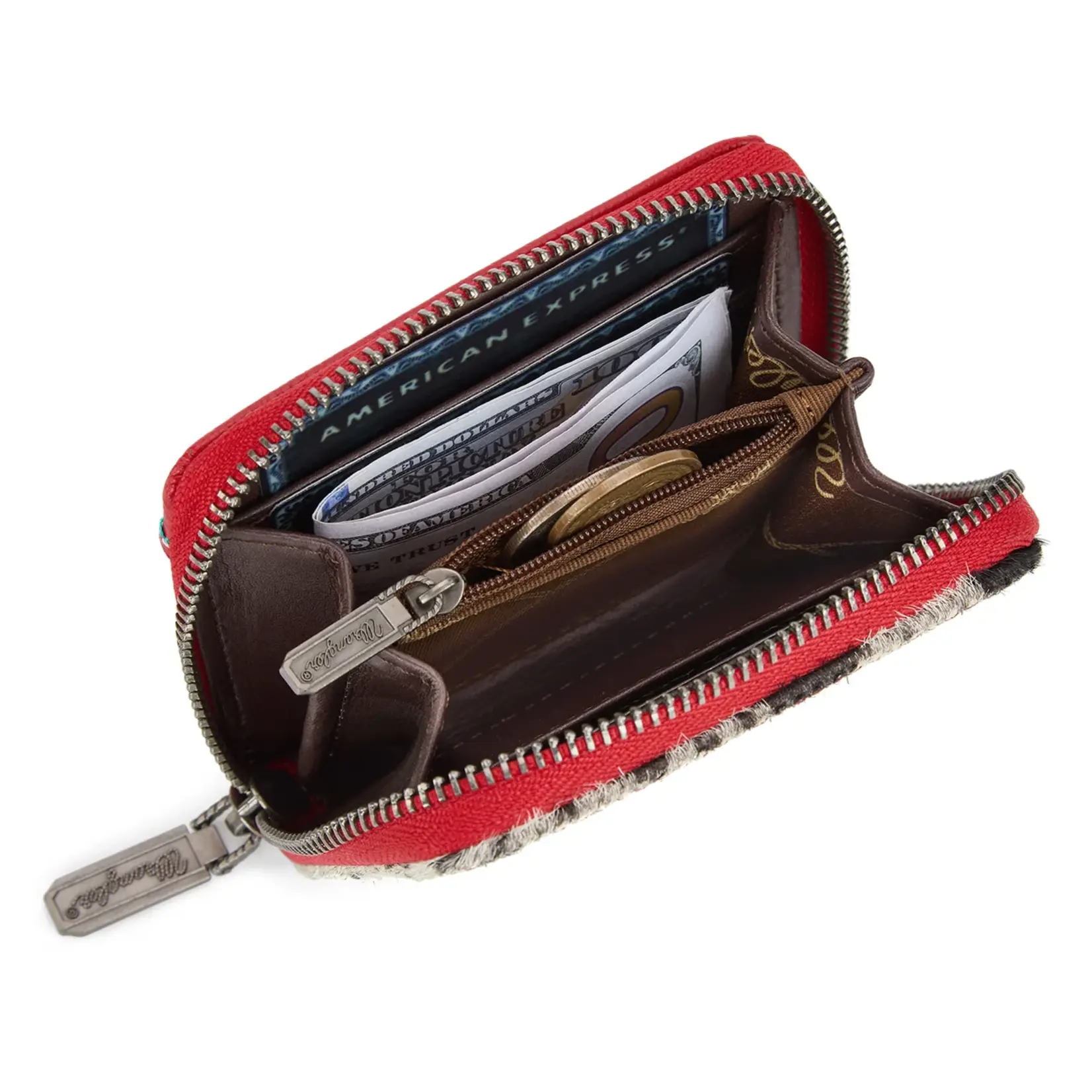 Wrangler WG322-W088RD - Red - Wrangler Genuine Hair-On Cowhide Zip-Around Wallet