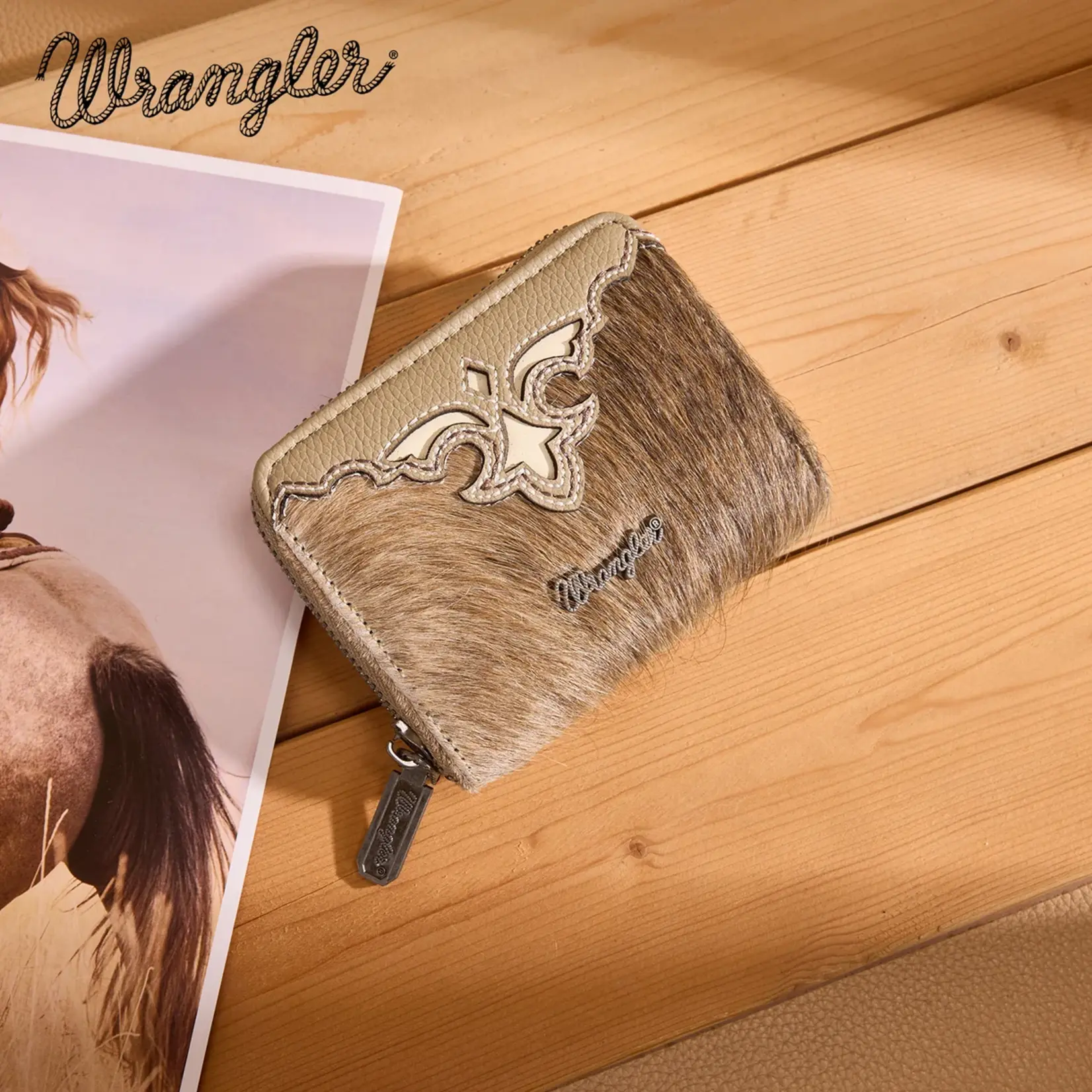 Wrangler WG322-W088KH - Khaki - Wrangler Genuine Hair-On Cowhide Zip-Around Wallet