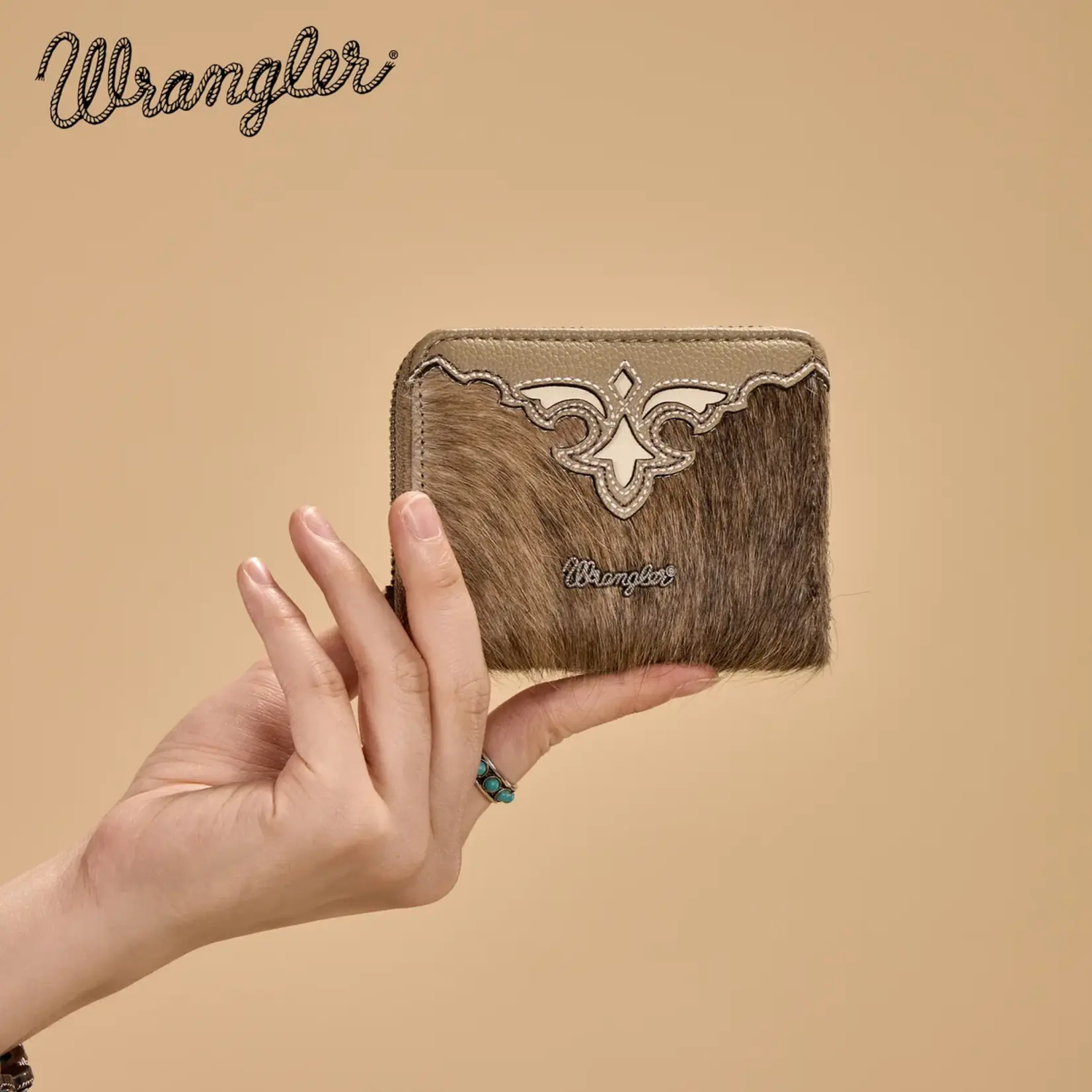 Wrangler WG322-W088KH - Khaki - Wrangler Genuine Hair-On Cowhide Zip-Around Wallet