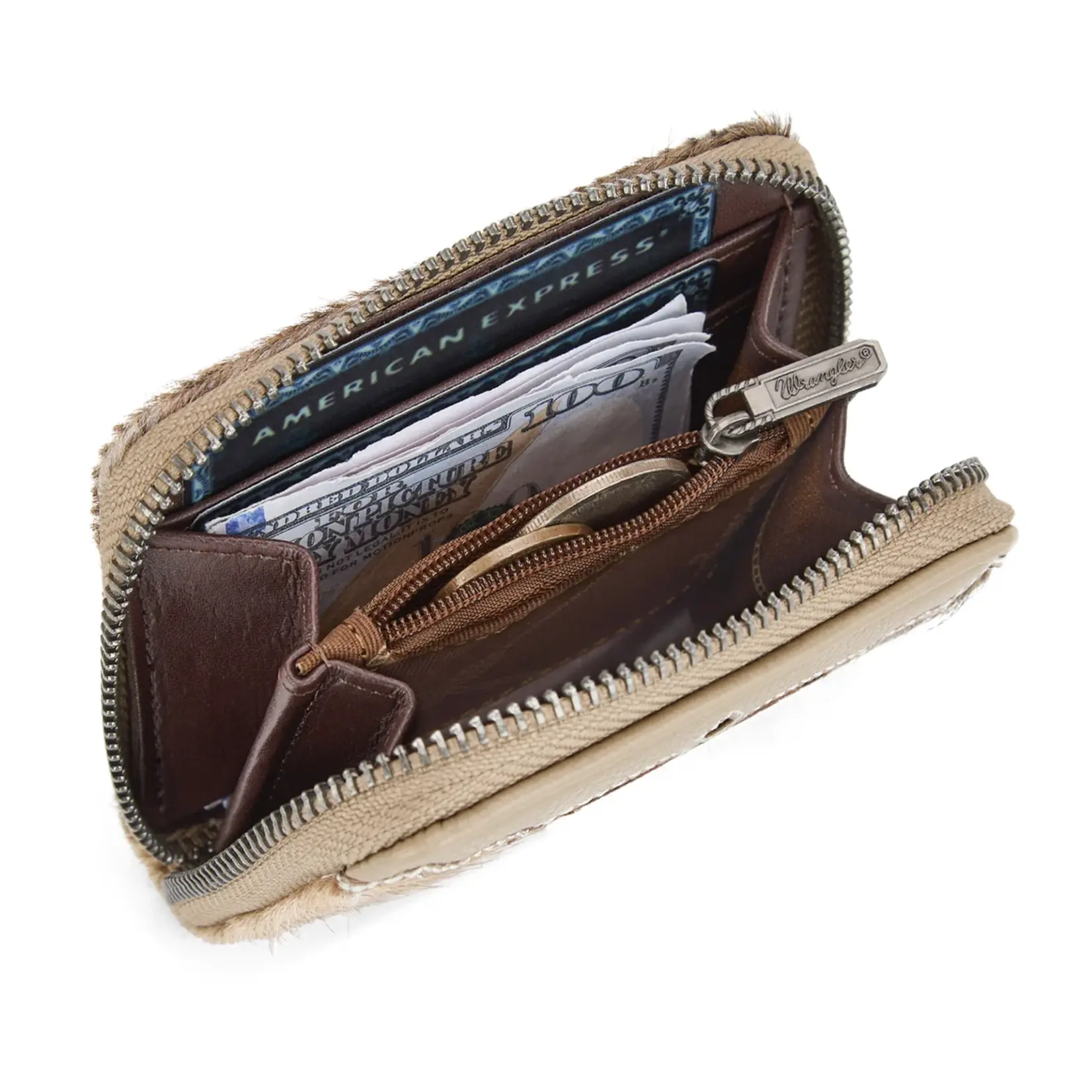 Wrangler WG322-W088KH - Khaki - Wrangler Genuine Hair-On Cowhide Zip-Around Wallet