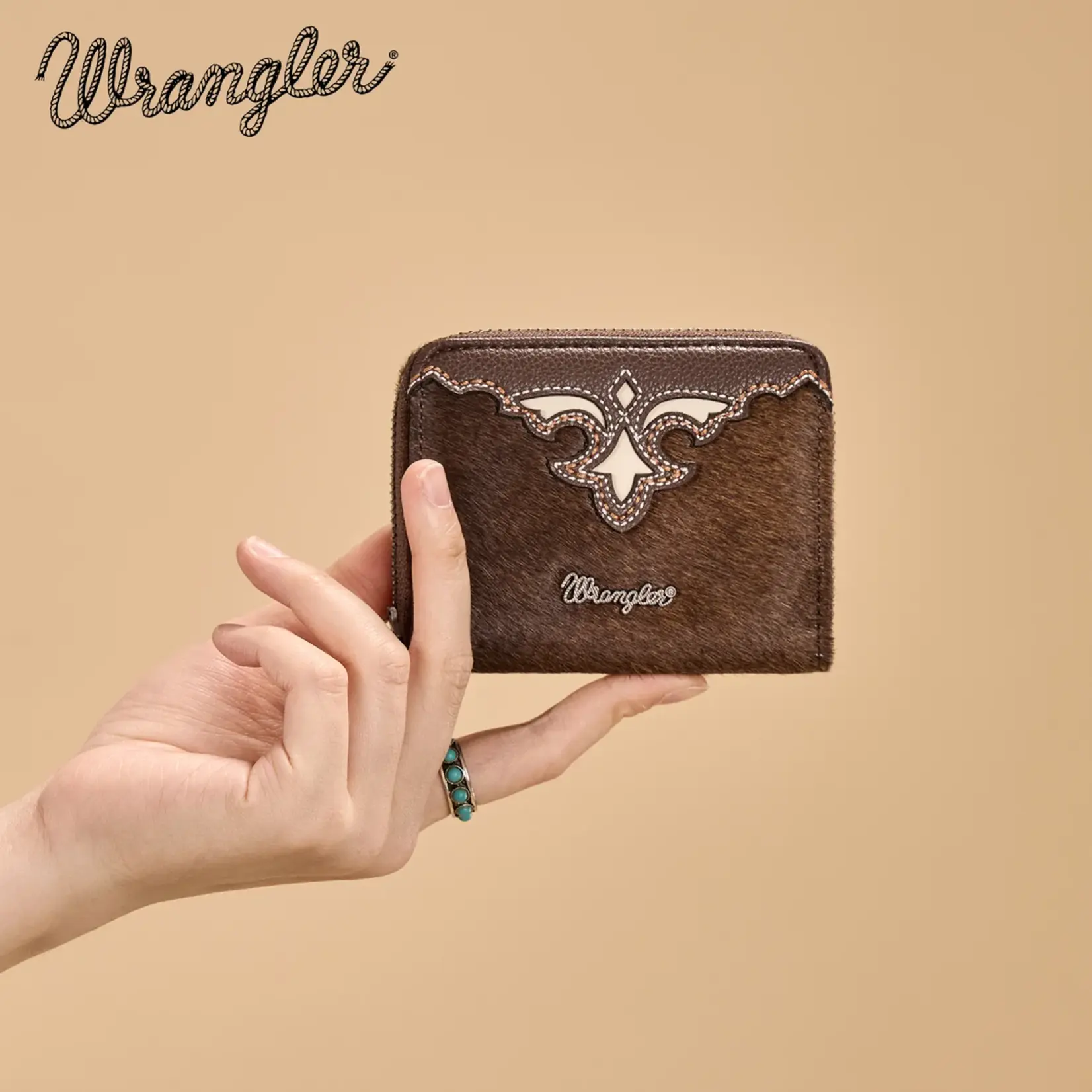 Wrangler WG322-W088CF - Coffee - Wrangler Genuine Hair-On Cowhide Zip-Around Wallet